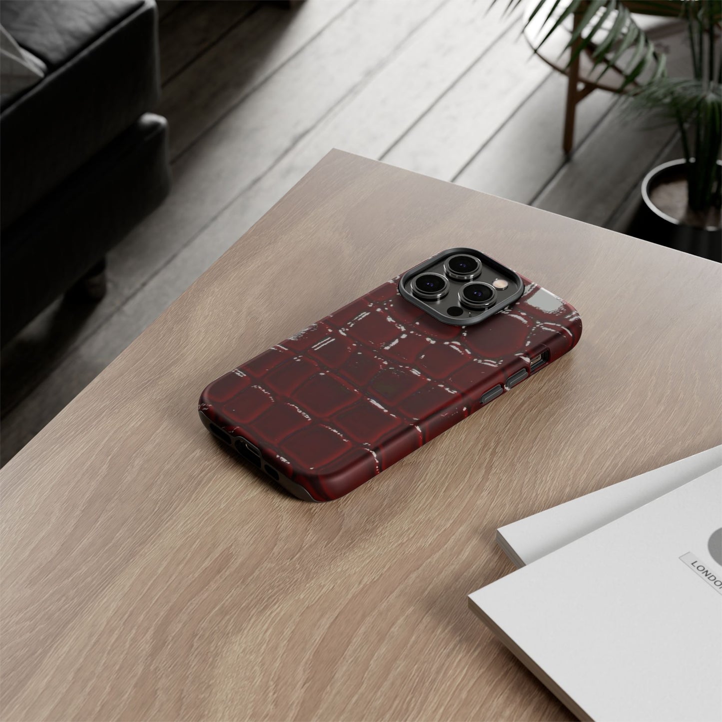 Croc Embossed Burgundy Tough Phone Case