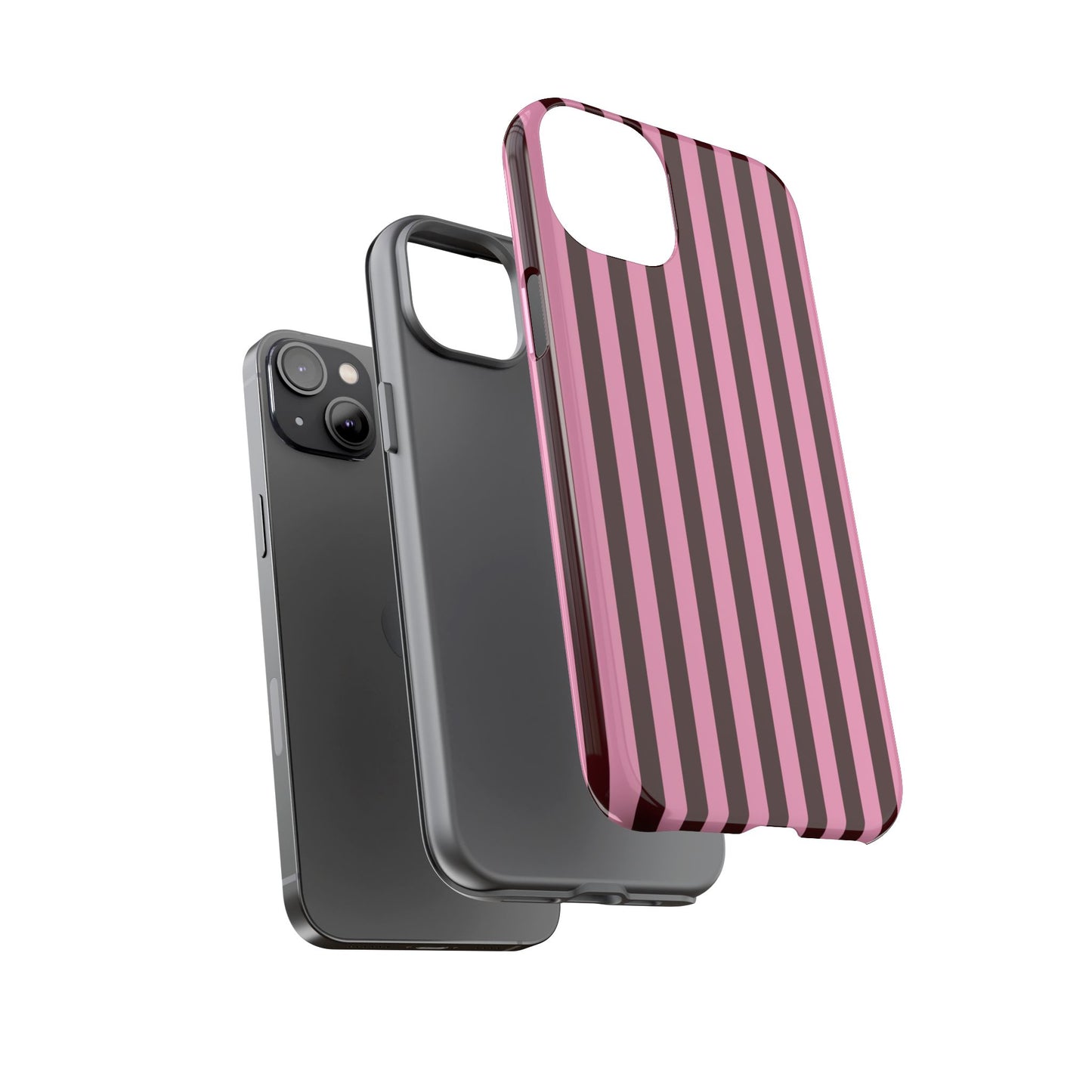 Striped Pink & Burgundy Tough Phone Case — Durable Vertical Stripe Protection