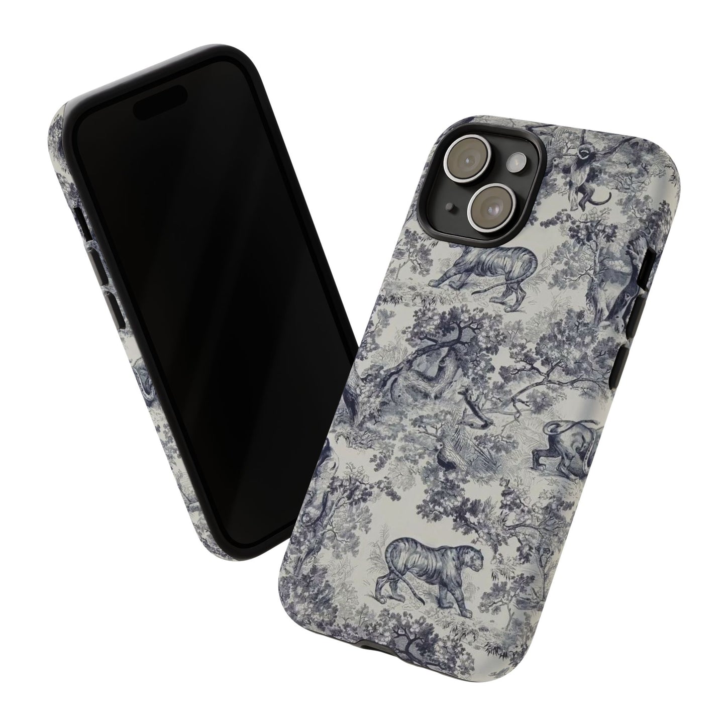 Toile Safari Phone Case — Vintage Tiger & Jungle Pattern Protective Tough Case
