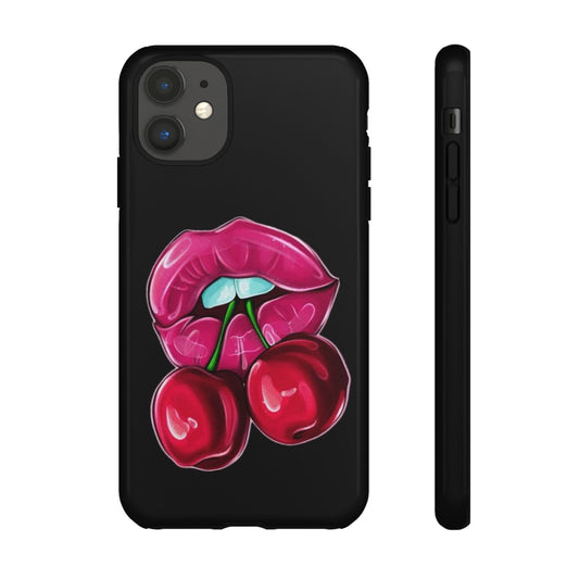 Cherry Lips Phone Case, Tough Phone Cover, Cute Phone Accessories, Fun Phone Protection, Unique Gift for Her, Bachelorette Party Favor