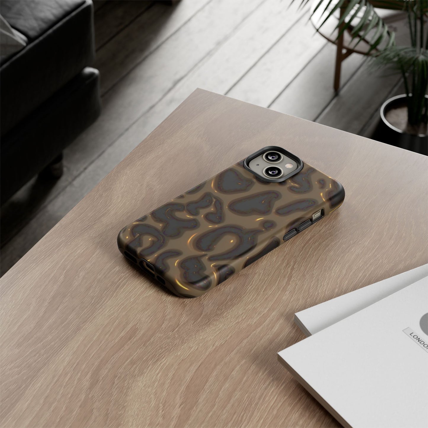 Leopard Gloss Tough Phone Case — Durable Protective iPhone Cover with Glossy Brown Animal Print