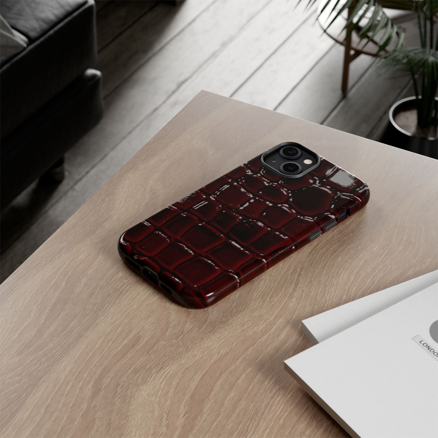 Croc Embossed Burgundy Tough Phone Case