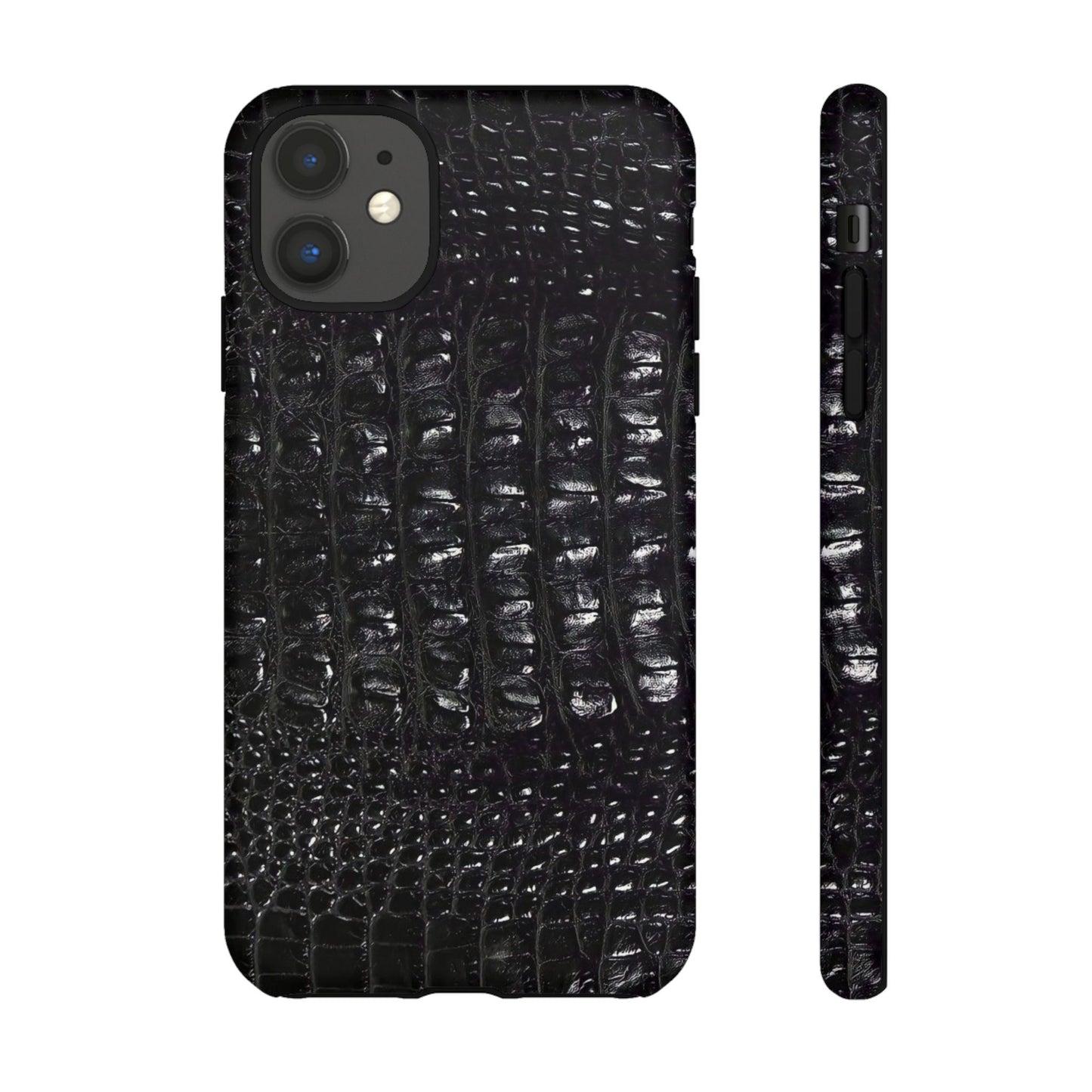 Black Croc Texture Tough Phone Case — Rugged Protective iPhone Cover