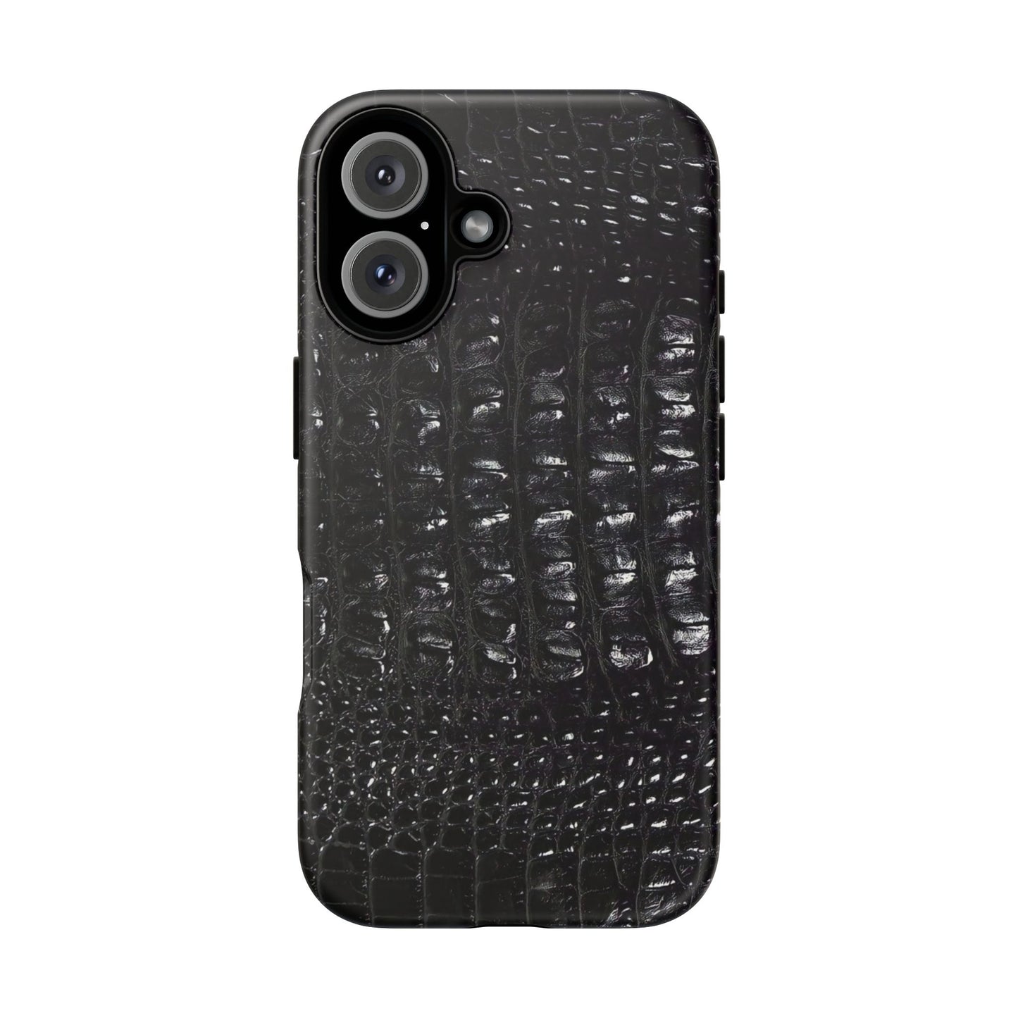 Black Croc Texture Tough Phone Case — Rugged Protective iPhone Cover