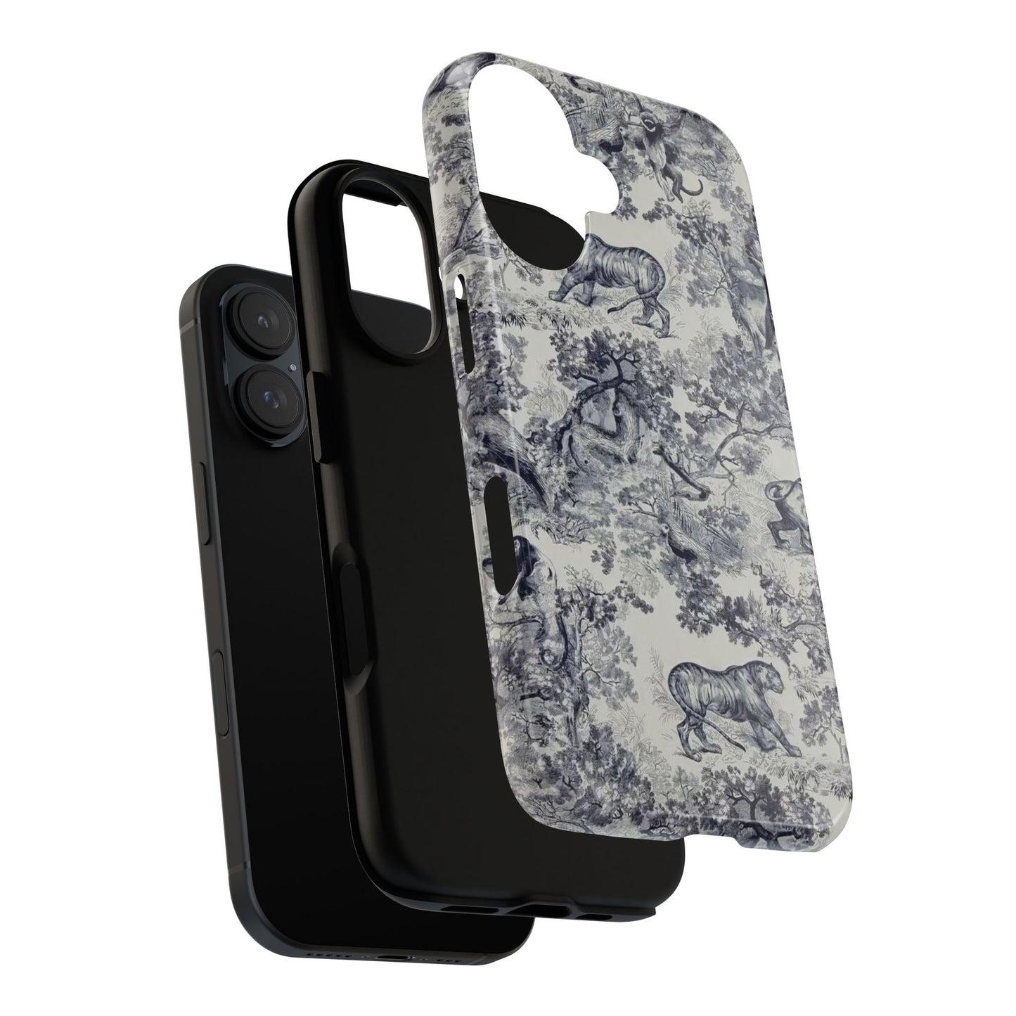 Toile Safari Phone Case — Vintage Tiger & Jungle Pattern Protective Tough Case