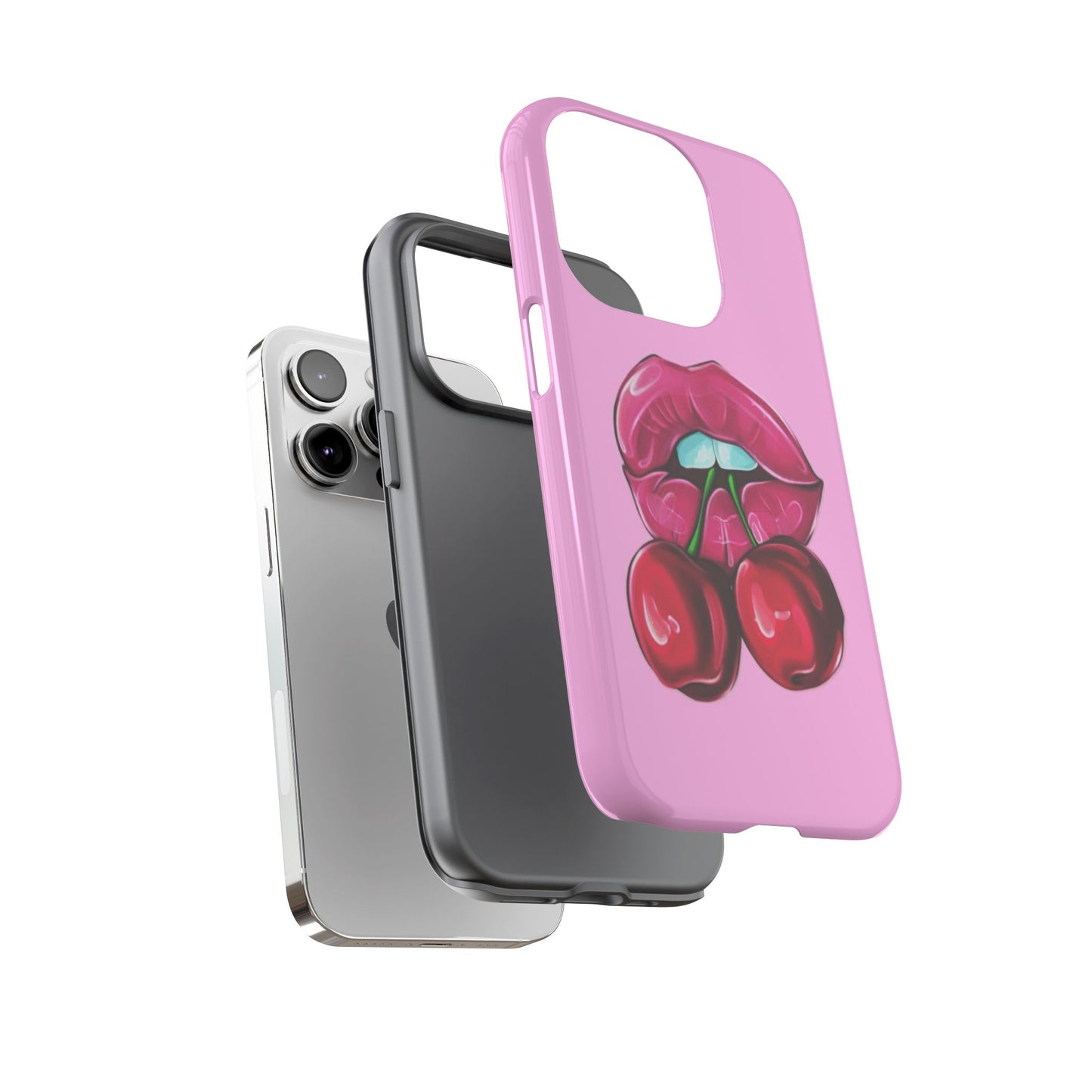 Stylish Phone Case with Cherry Kiss Design, Cute Gift for Her, Trendy Mobile Accessory, Perfect for Birthdays, Valentine's Day, Everyday Use