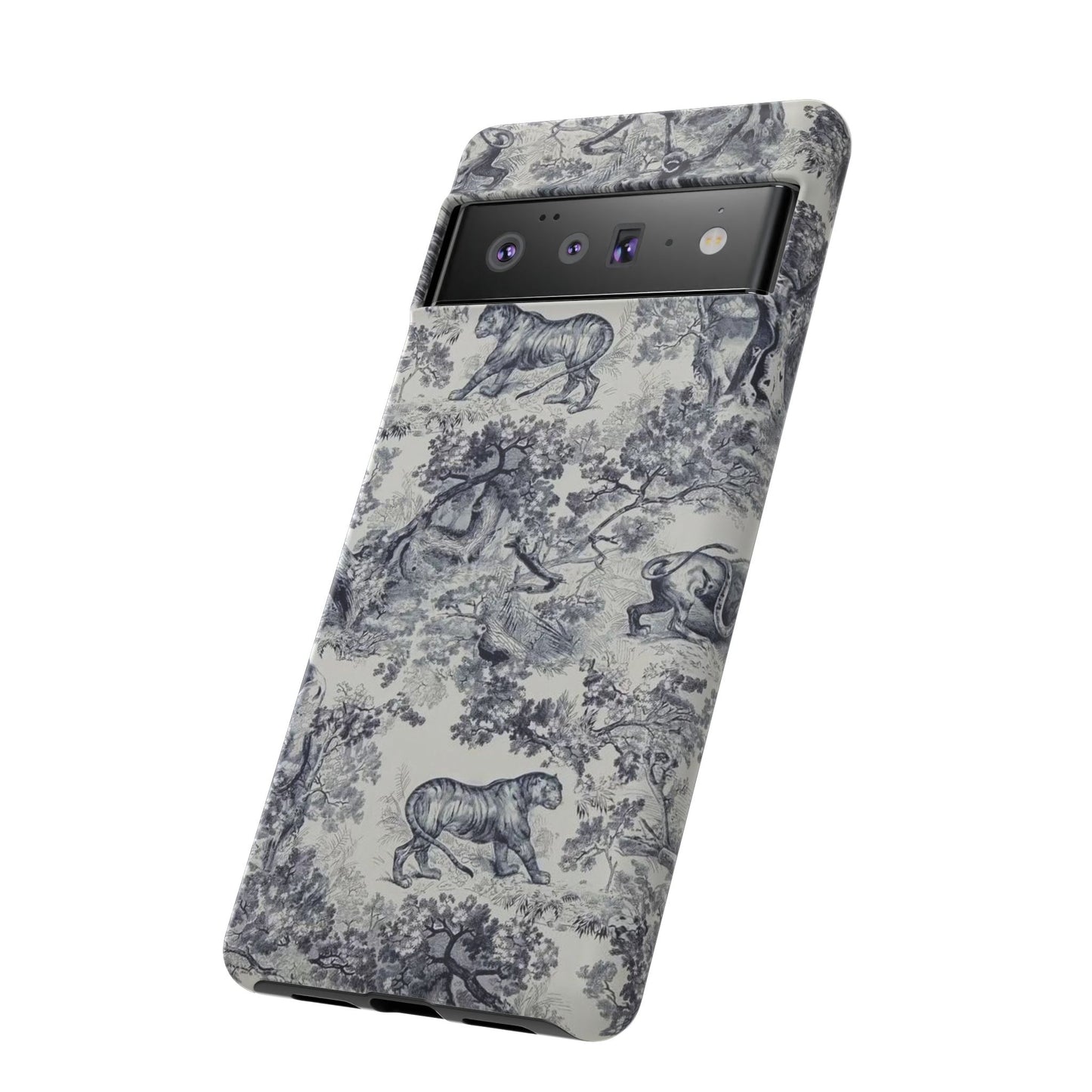 Toile Safari Phone Case — Vintage Tiger & Jungle Pattern Protective Tough Case