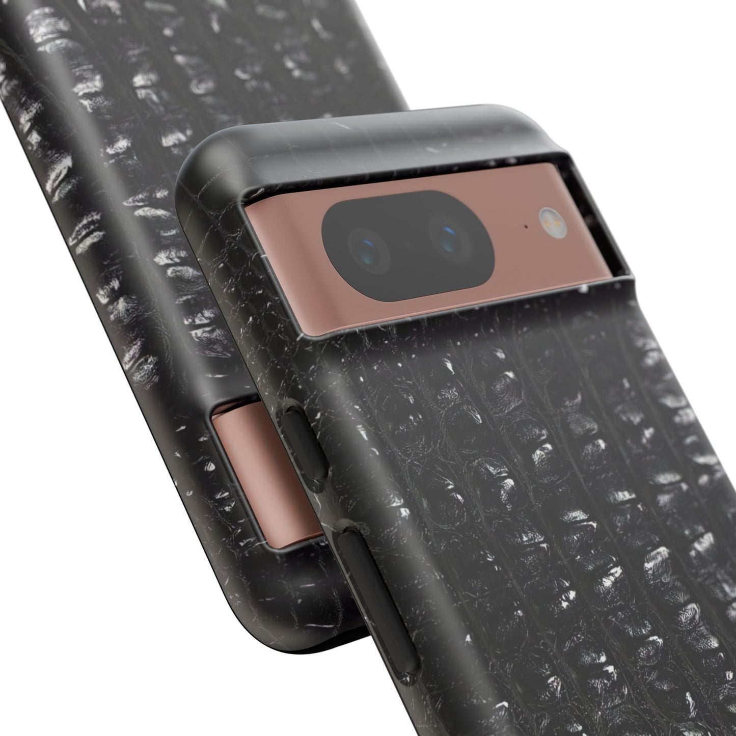 Black Croc Texture Tough Phone Case — Rugged Protective iPhone Cover