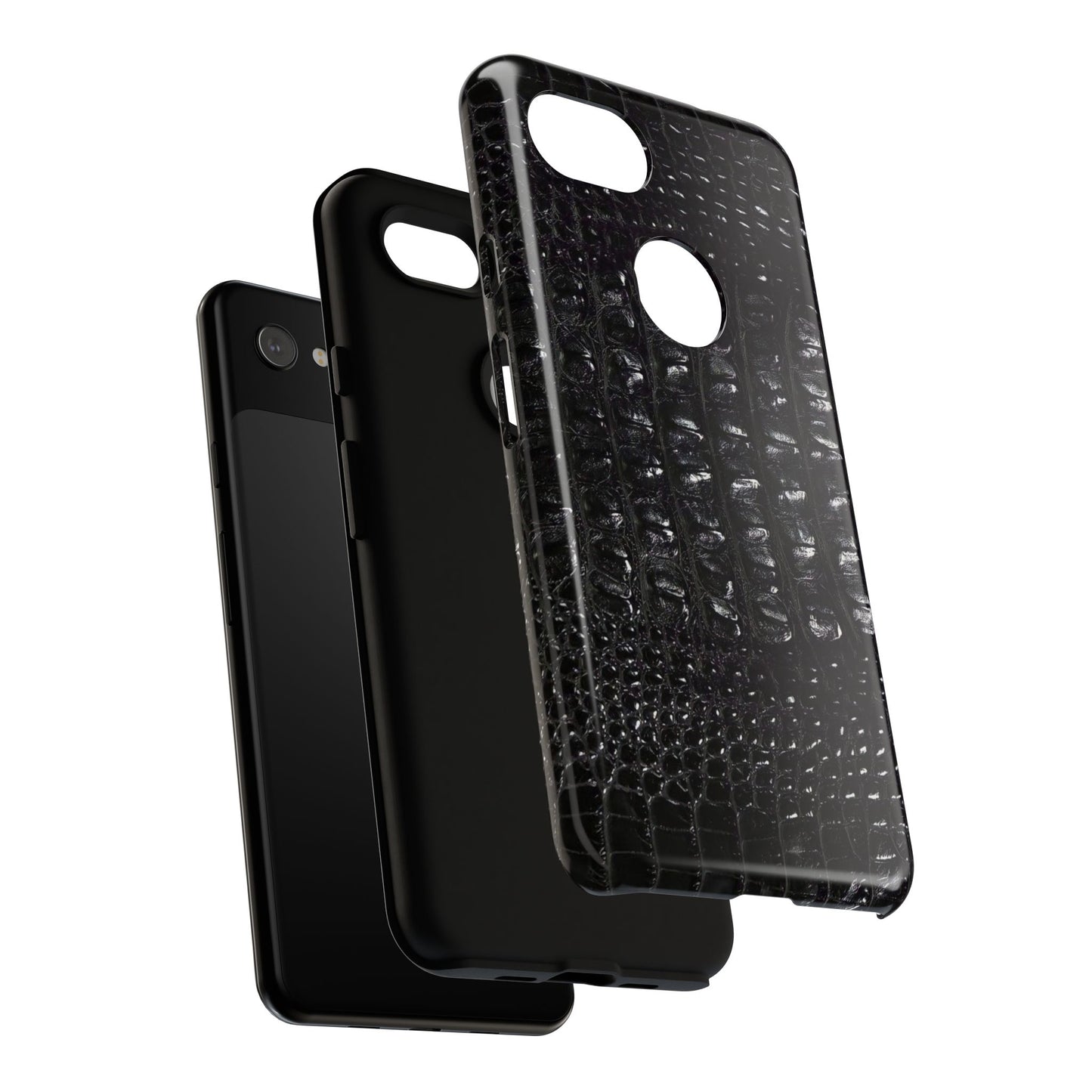 Black Croc Texture Tough Phone Case — Rugged Protective iPhone Cover