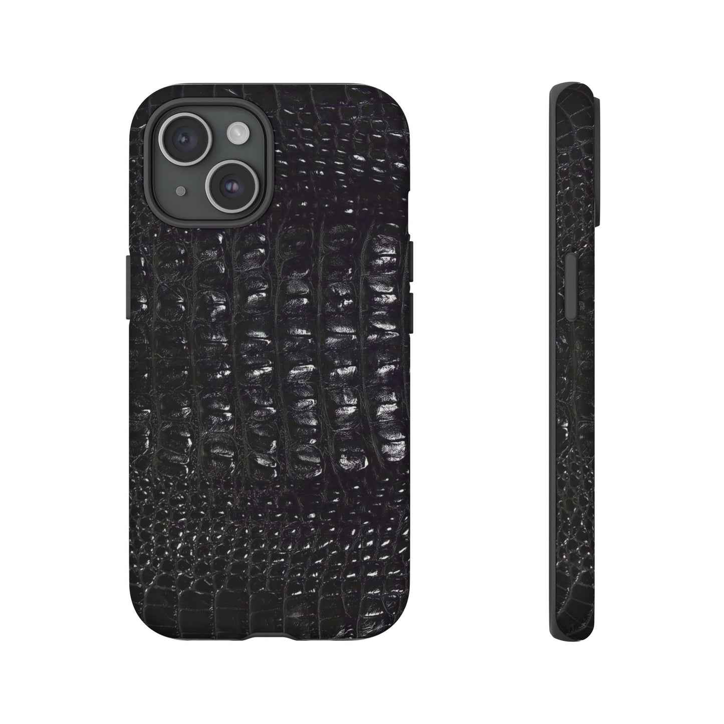 Black Croc Texture Tough Phone Case — Rugged Protective iPhone Cover
