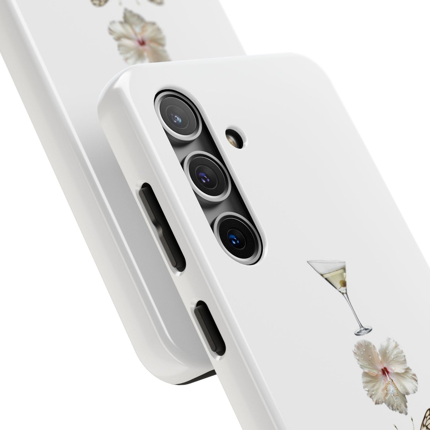 Elegant Nature-Inspired Tough Phone Case with Martini, Flower, Butterfly, and Leopard Design