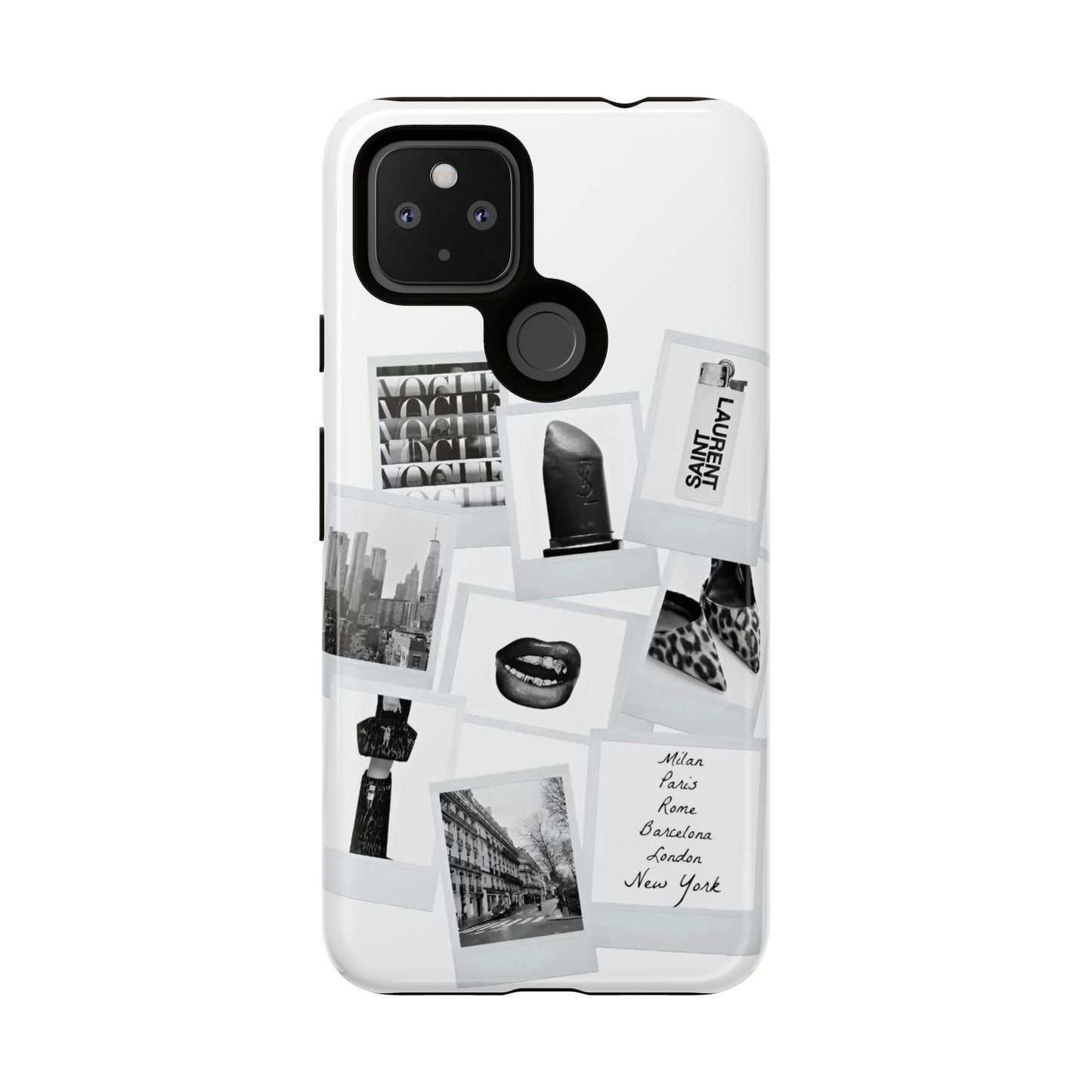 Phone Case — Black & White Polaroid Collage (City, Fashion, Lipstick)