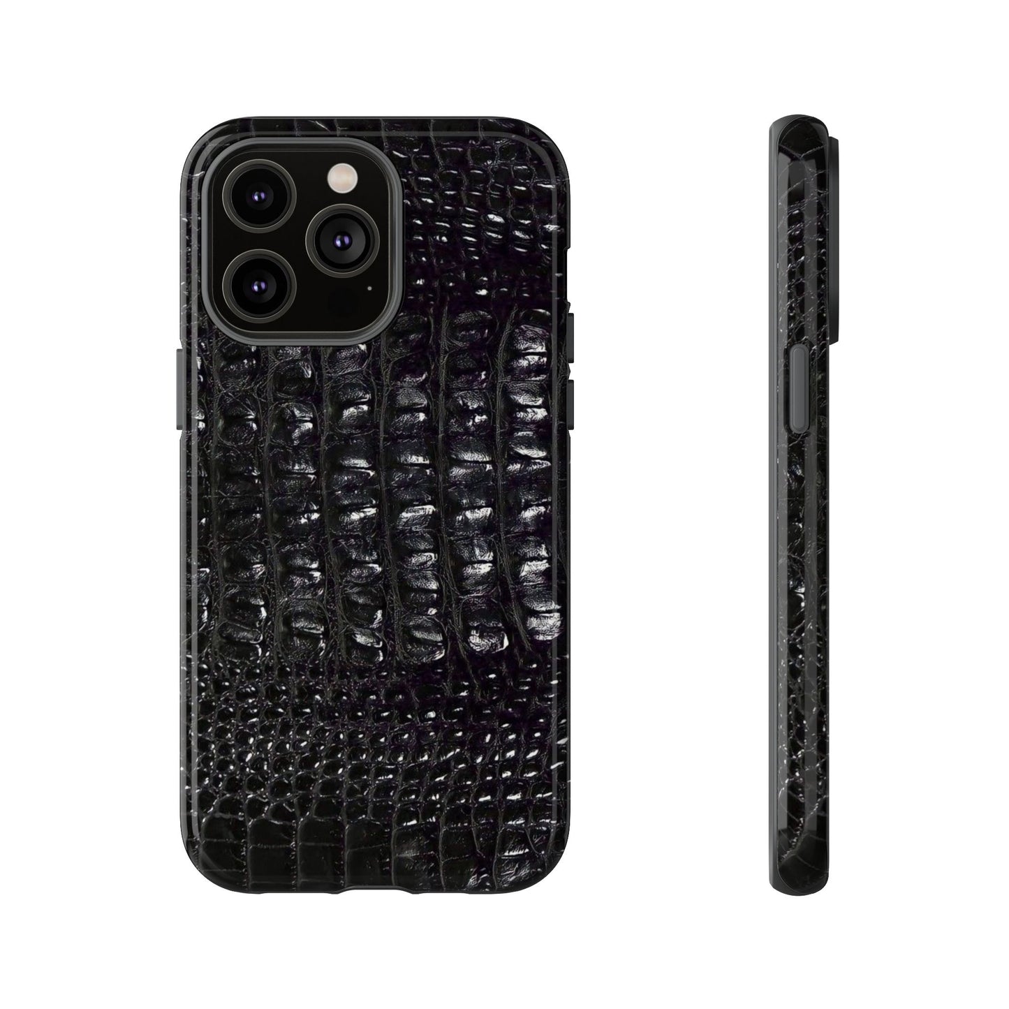 Black Croc Texture Tough Phone Case — Rugged Protective iPhone Cover