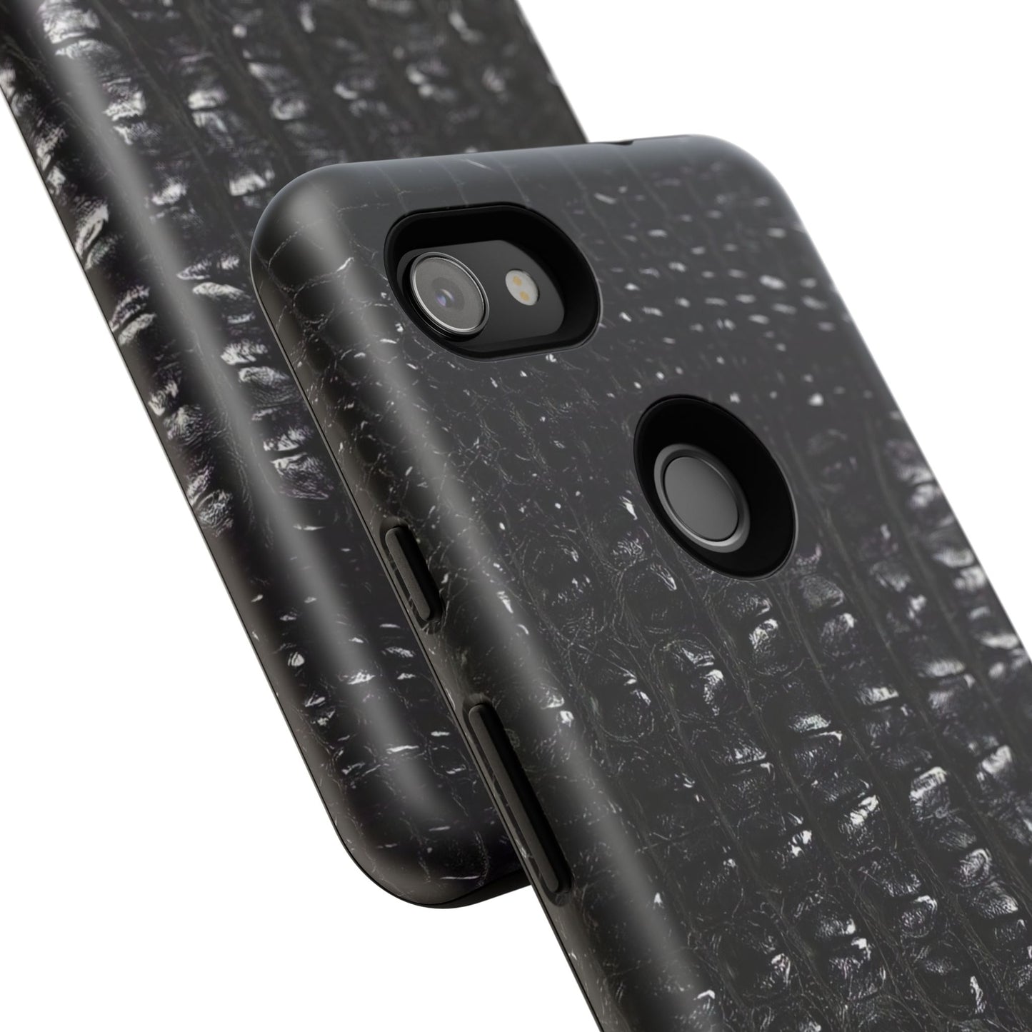 Black Croc Texture Tough Phone Case — Rugged Protective iPhone Cover