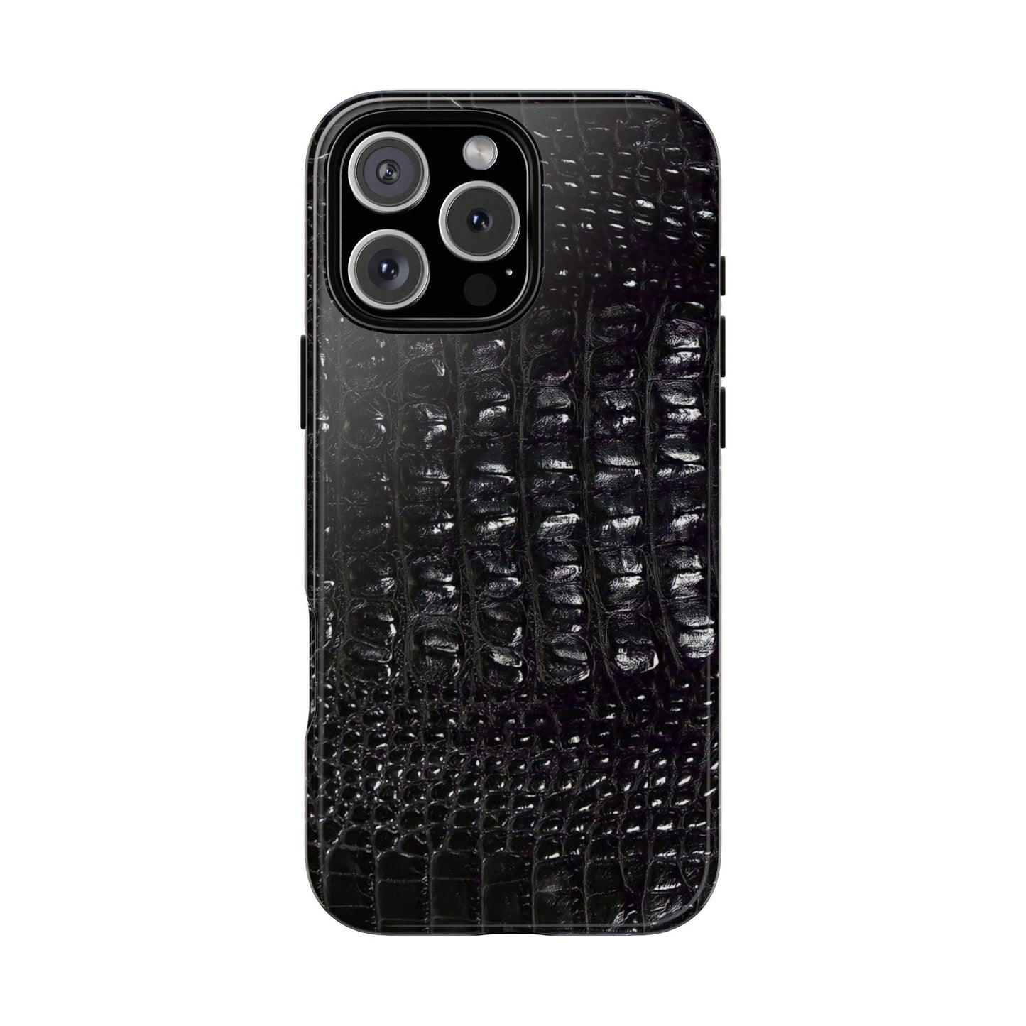Black Croc Texture Tough Phone Case — Rugged Protective iPhone Cover