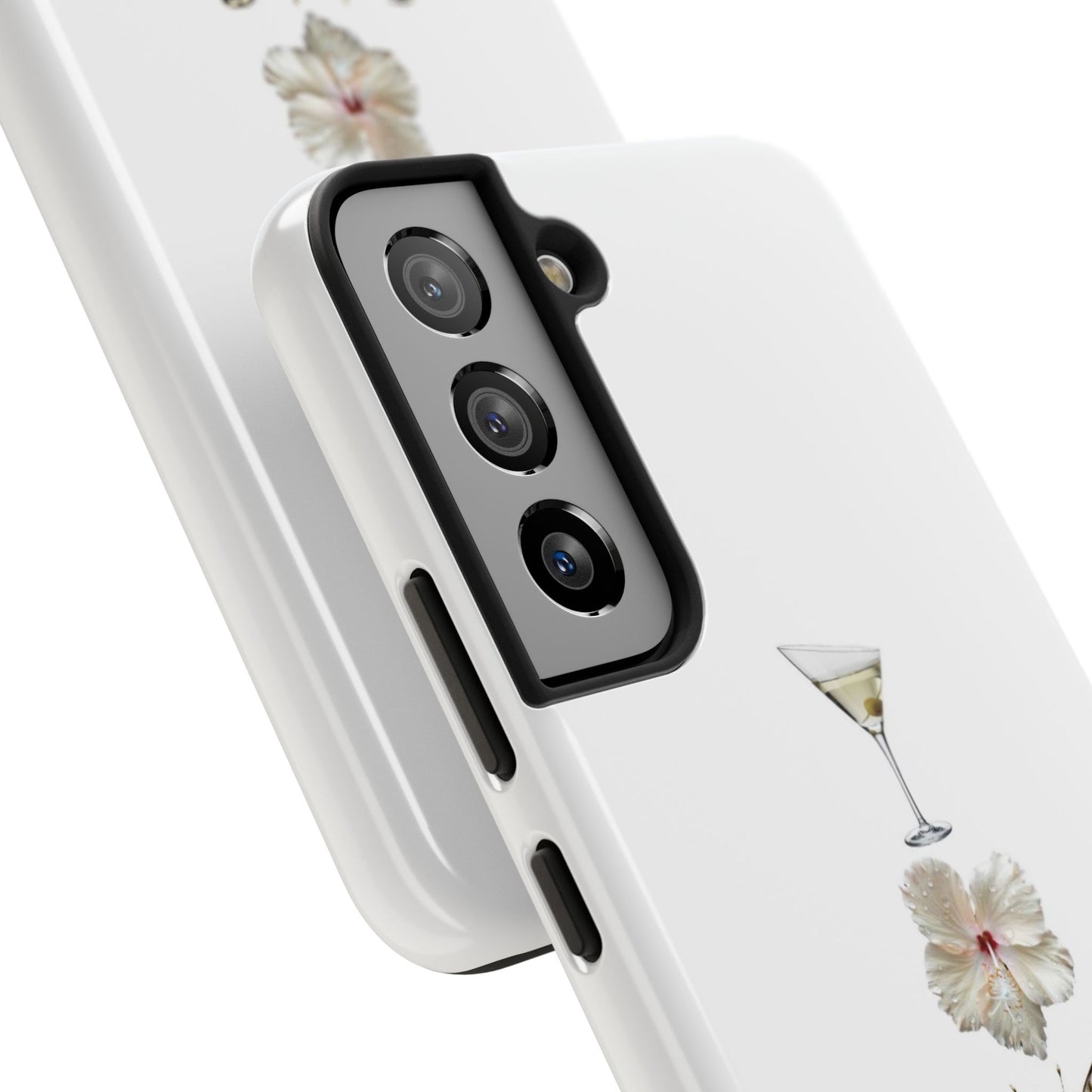 Elegant Nature-Inspired Tough Phone Case with Martini, Flower, Butterfly, and Leopard Design