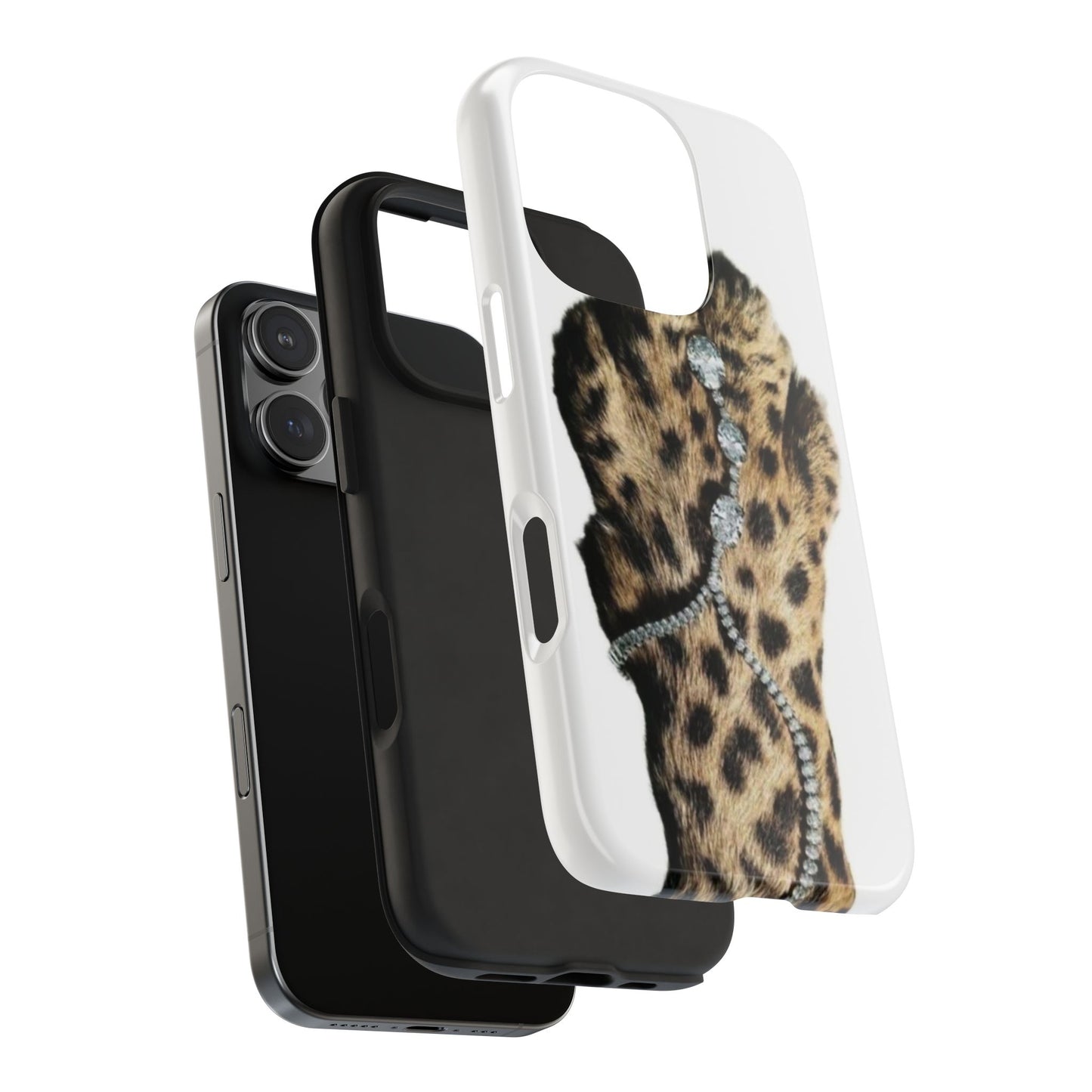 Stylish Leopard Print Tough Phone Case with Diamond Accessories