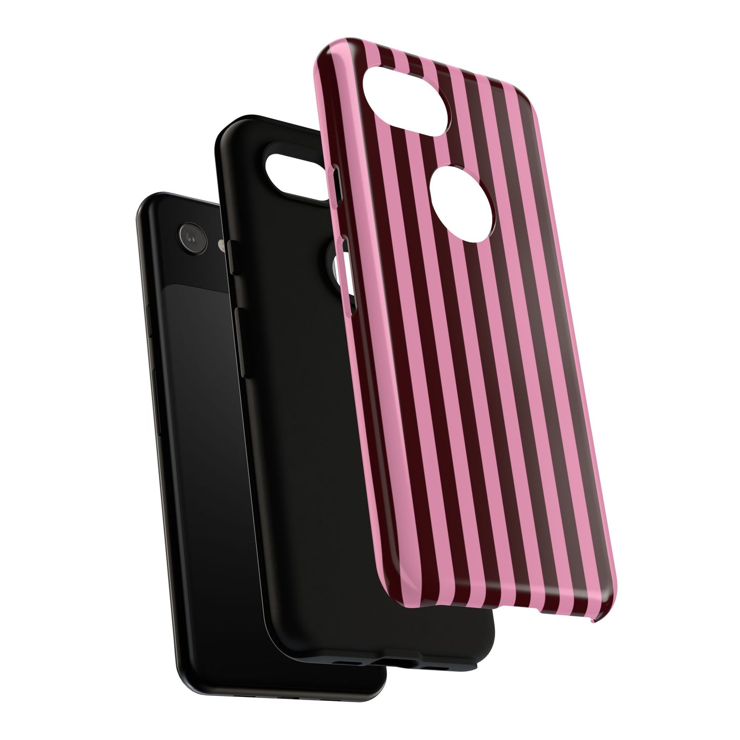 Striped Pink & Burgundy Tough Phone Case — Durable Vertical Stripe Protection