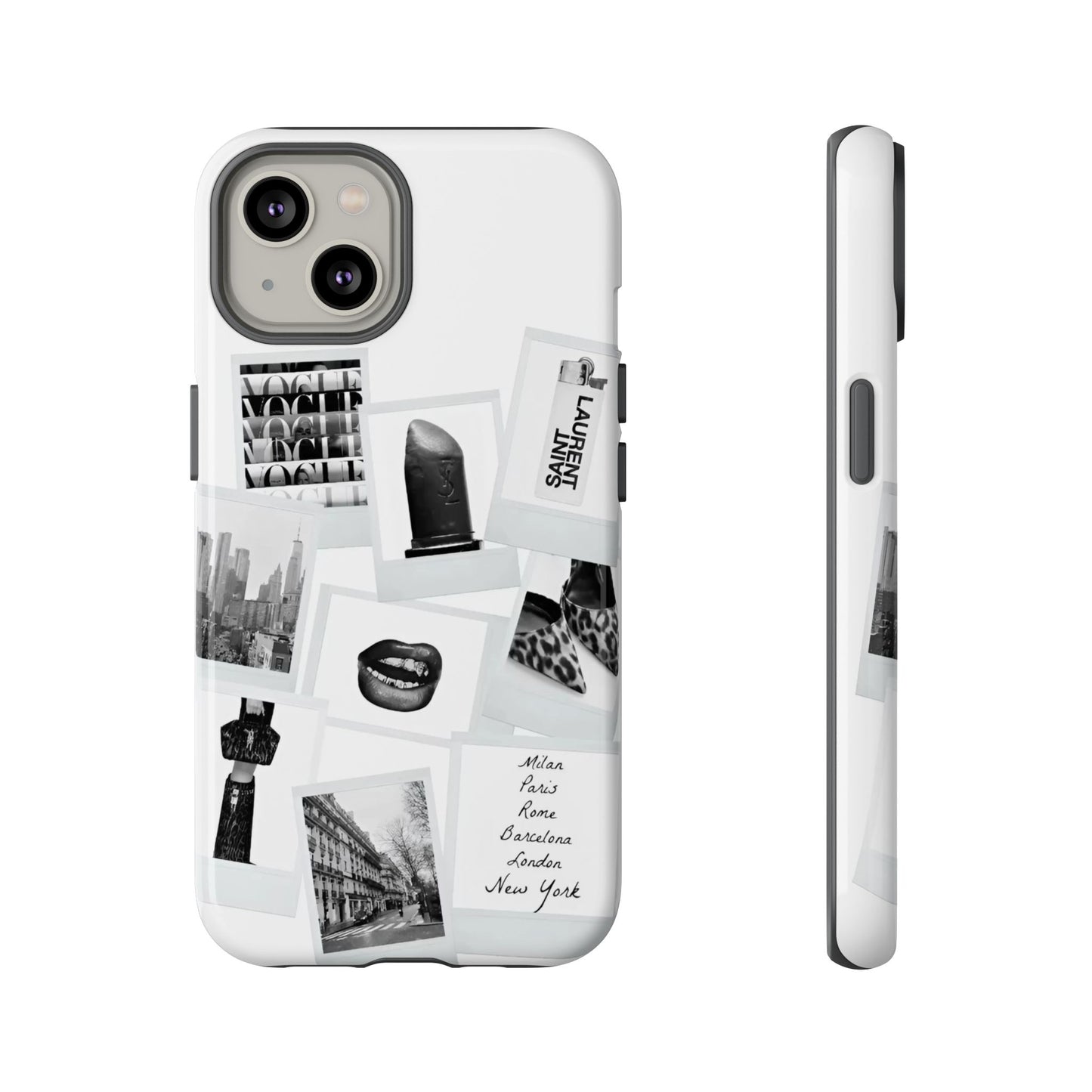 Phone Case — Black & White Polaroid Collage (City, Fashion, Lipstick)