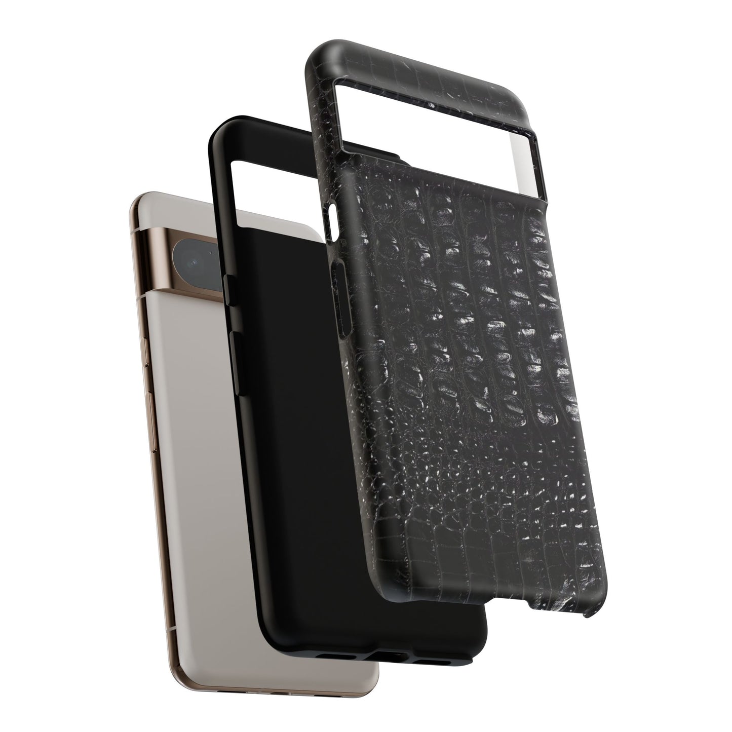 Black Croc Texture Tough Phone Case — Rugged Protective iPhone Cover