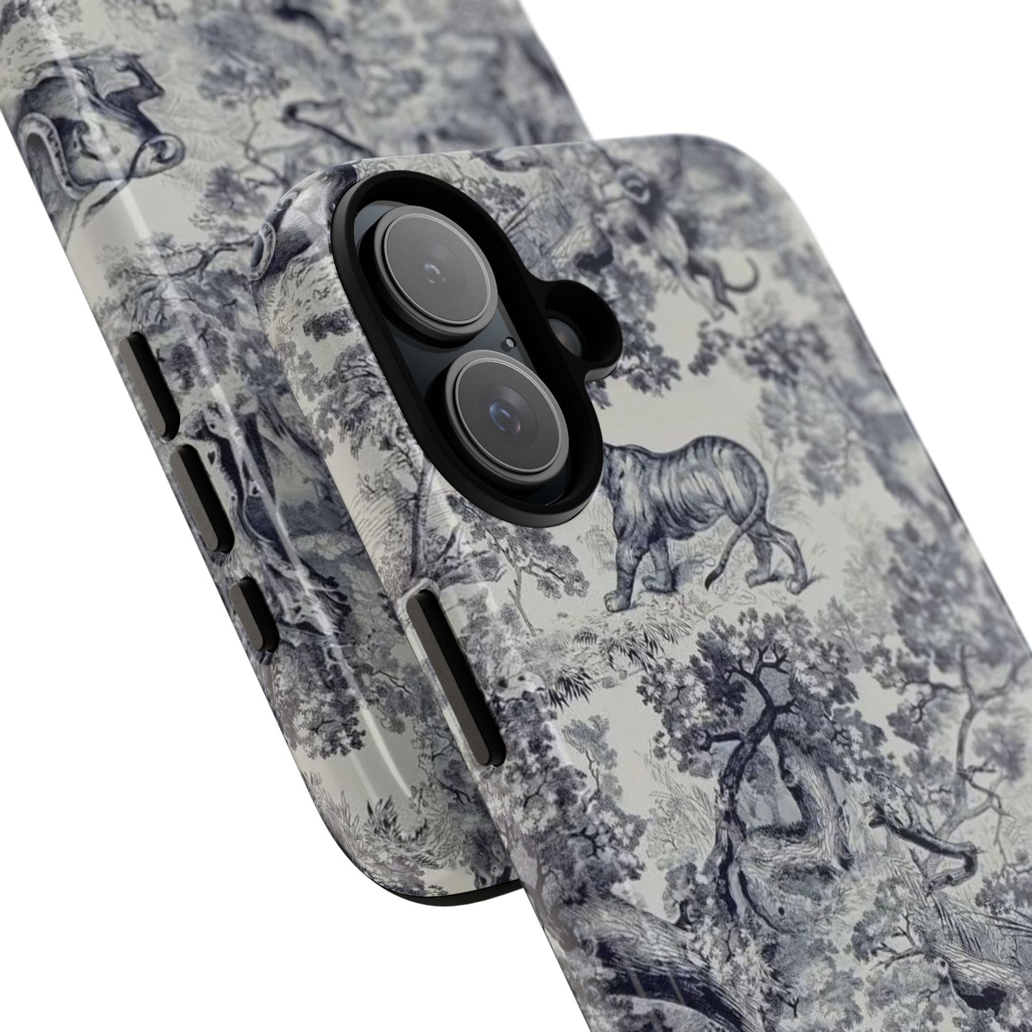 Toile Safari Phone Case — Vintage Tiger & Jungle Pattern Protective Tough Case