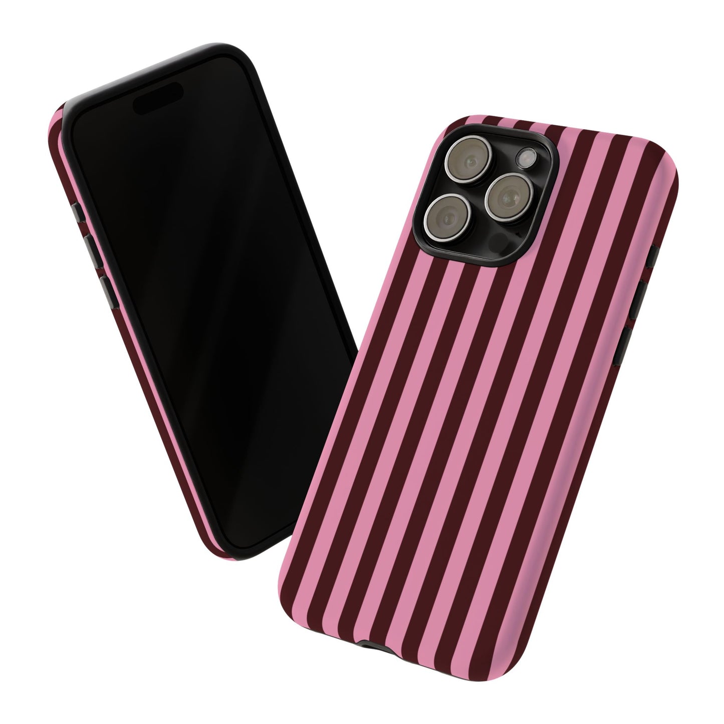 Striped Pink & Burgundy Tough Phone Case — Durable Vertical Stripe Protection
