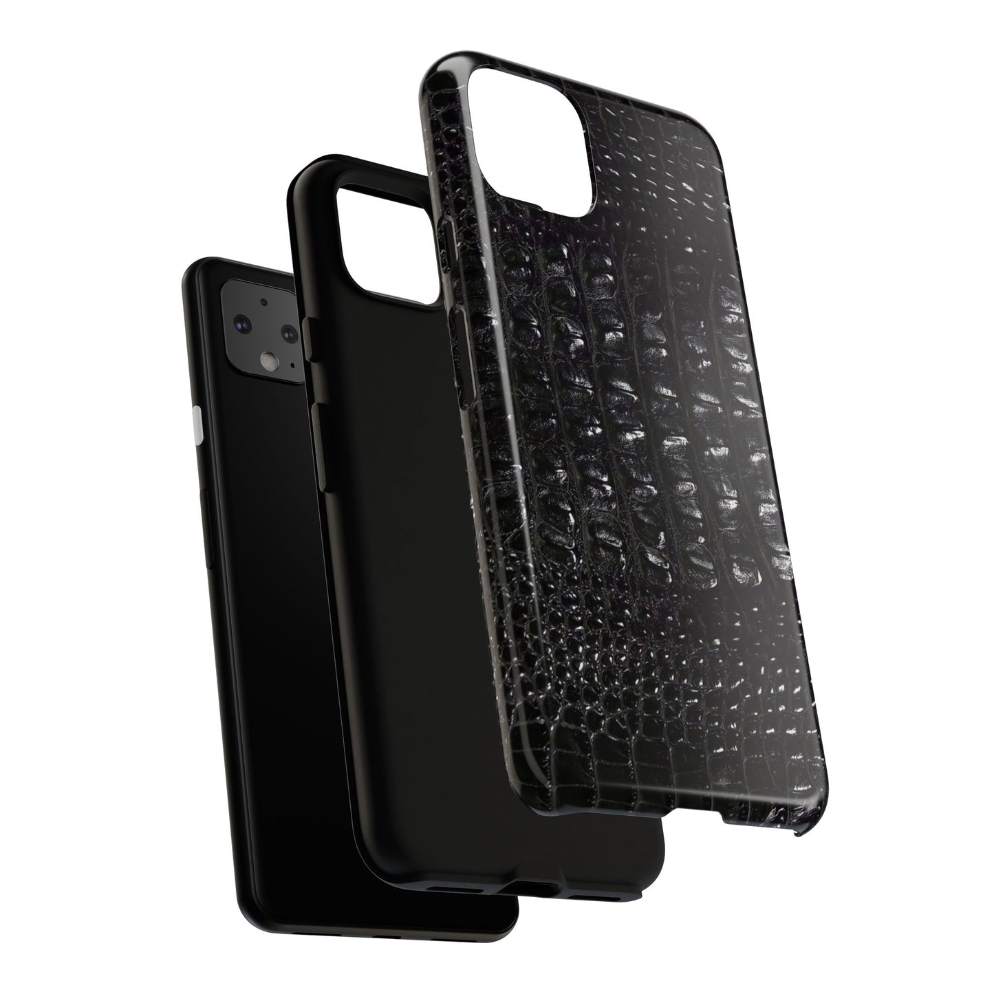 Black Croc Texture Tough Phone Case — Rugged Protective iPhone Cover