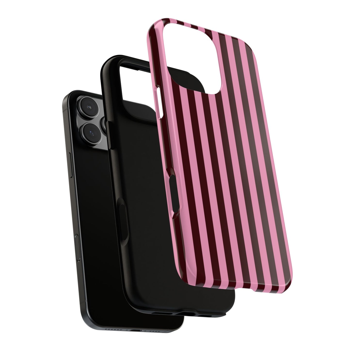 Striped Pink & Burgundy Tough Phone Case — Durable Vertical Stripe Protection