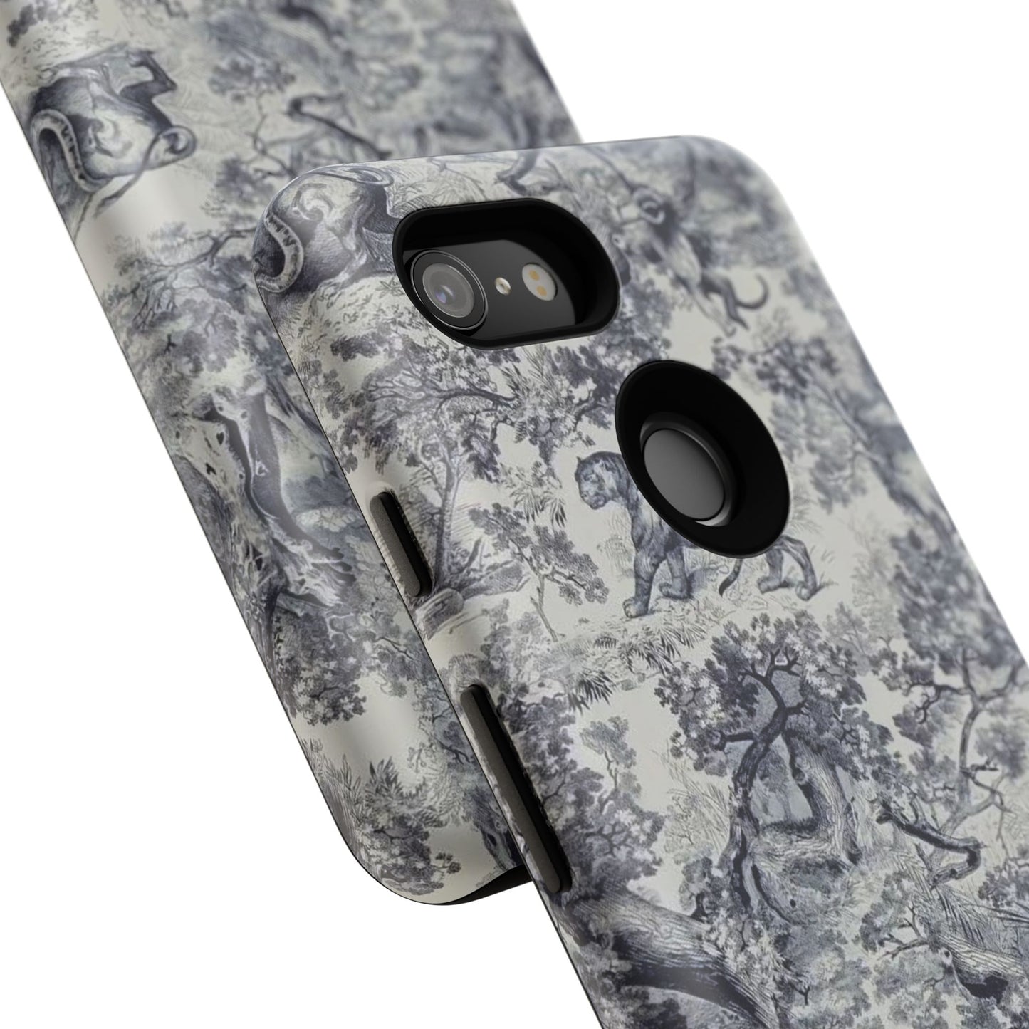 Toile Safari Phone Case — Vintage Tiger & Jungle Pattern Protective Tough Case