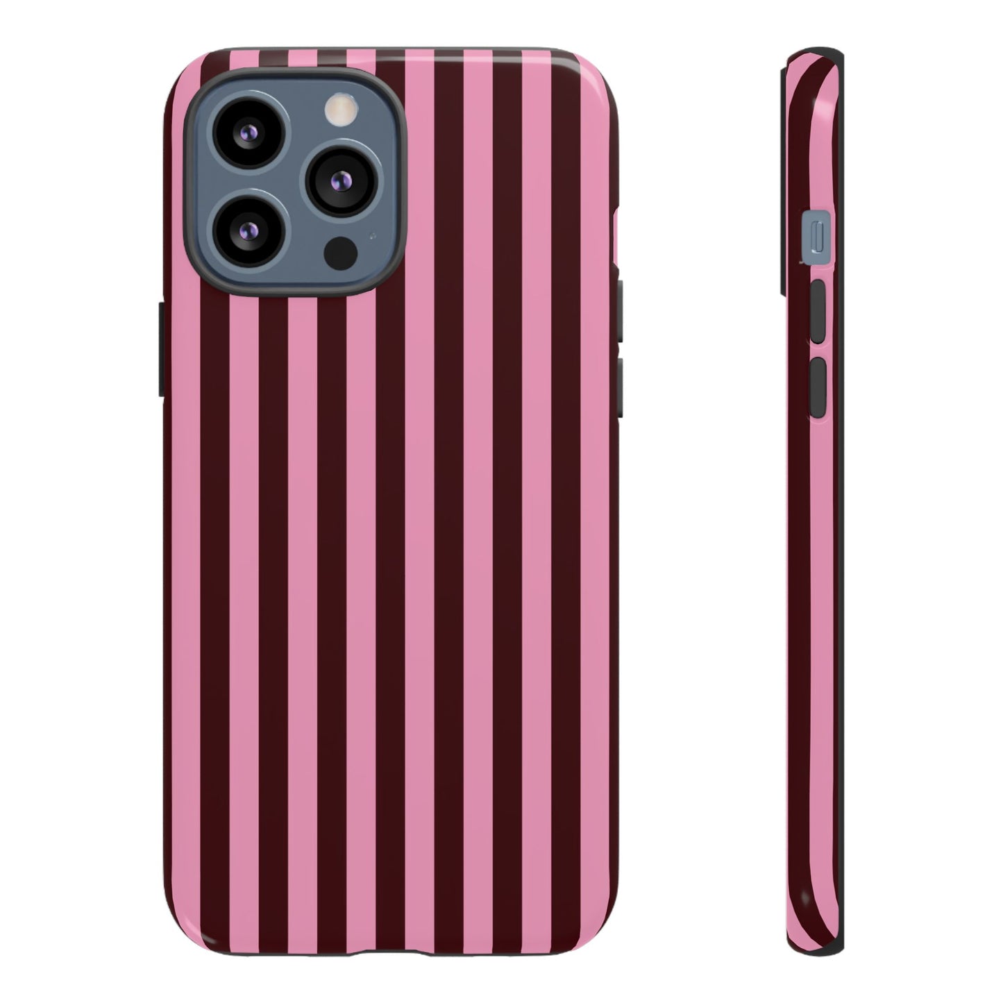 Striped Pink & Burgundy Tough Phone Case — Durable Vertical Stripe Protection