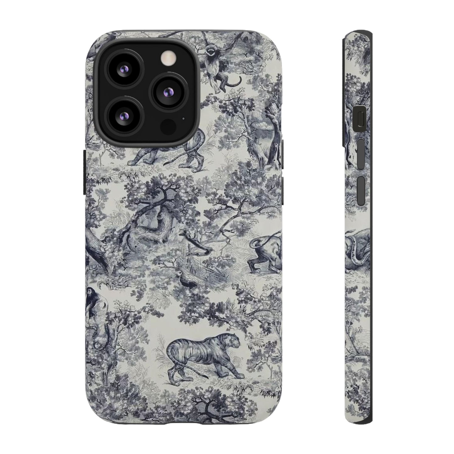 Toile Safari Phone Case — Vintage Tiger & Jungle Pattern Protective Tough Case