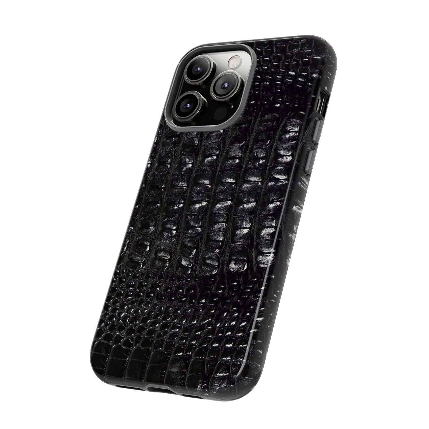 Black Croc Texture Tough Phone Case — Rugged Protective iPhone Cover