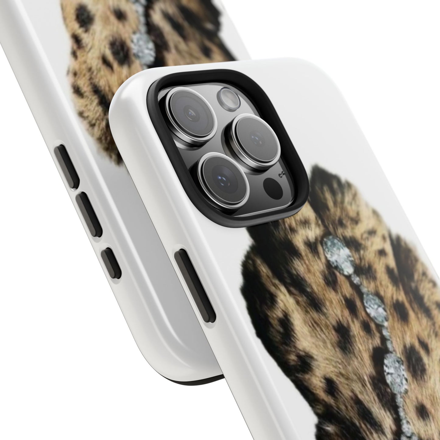 Stylish Leopard Print Tough Phone Case with Diamond Accessories