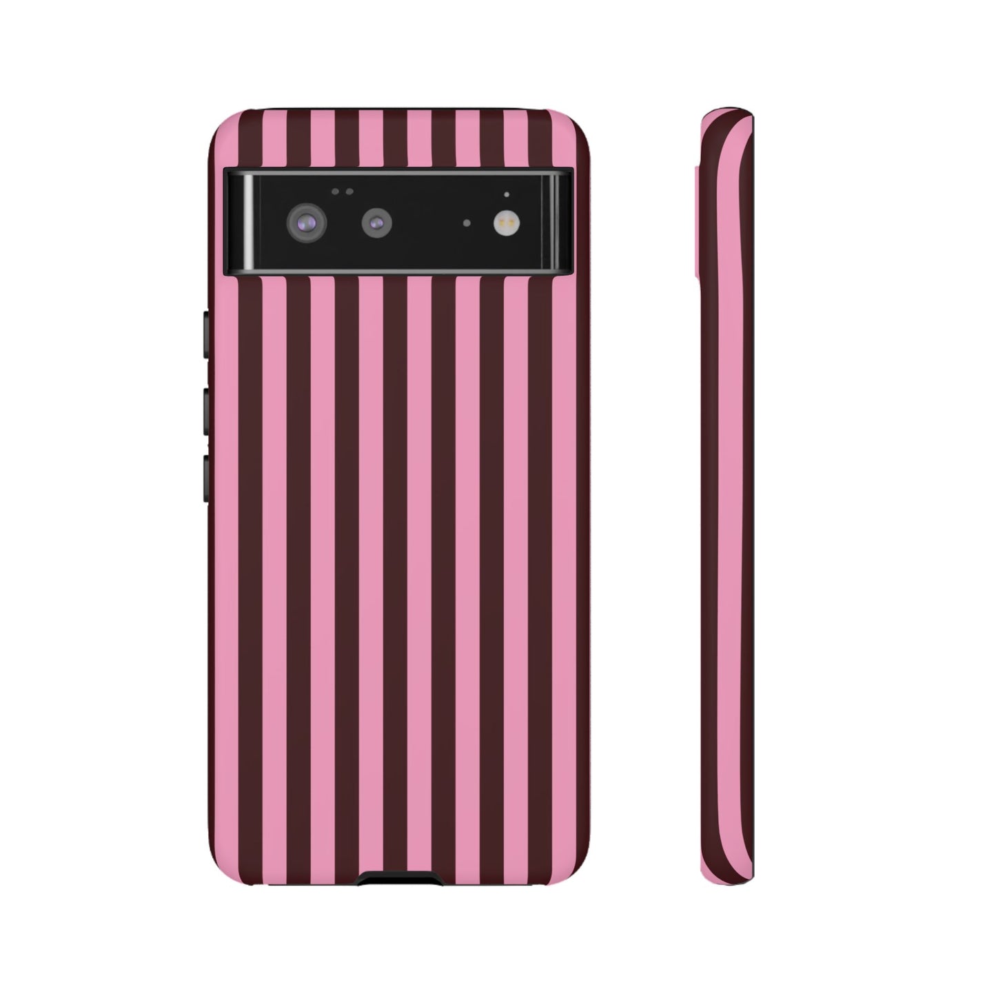 Striped Pink & Burgundy Tough Phone Case — Durable Vertical Stripe Protection