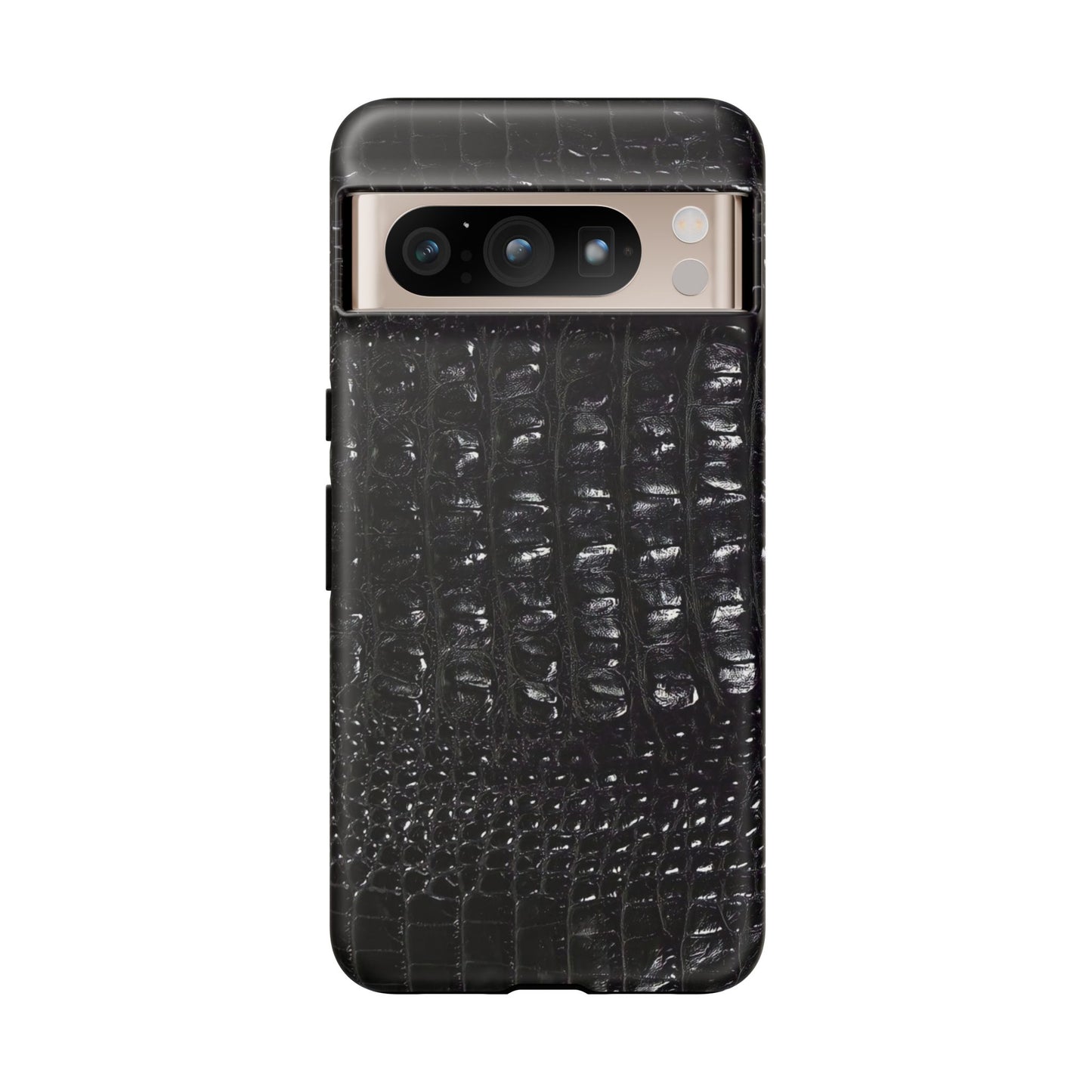 Black Croc Texture Tough Phone Case — Rugged Protective iPhone Cover