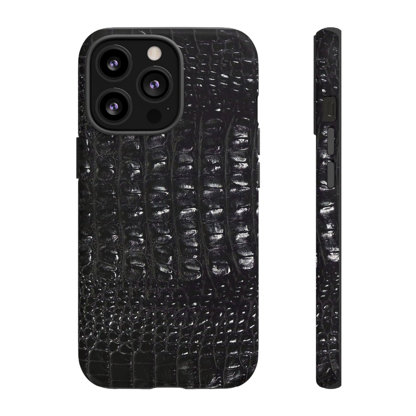 Black Croc Texture Tough Phone Case — Rugged Protective iPhone Cover
