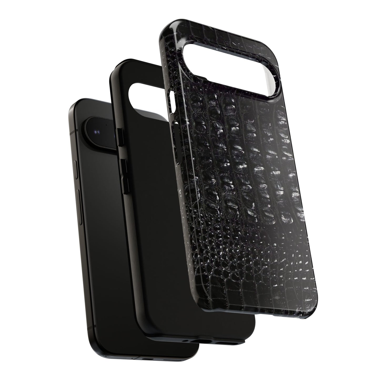 Black Croc Texture Tough Phone Case — Rugged Protective iPhone Cover