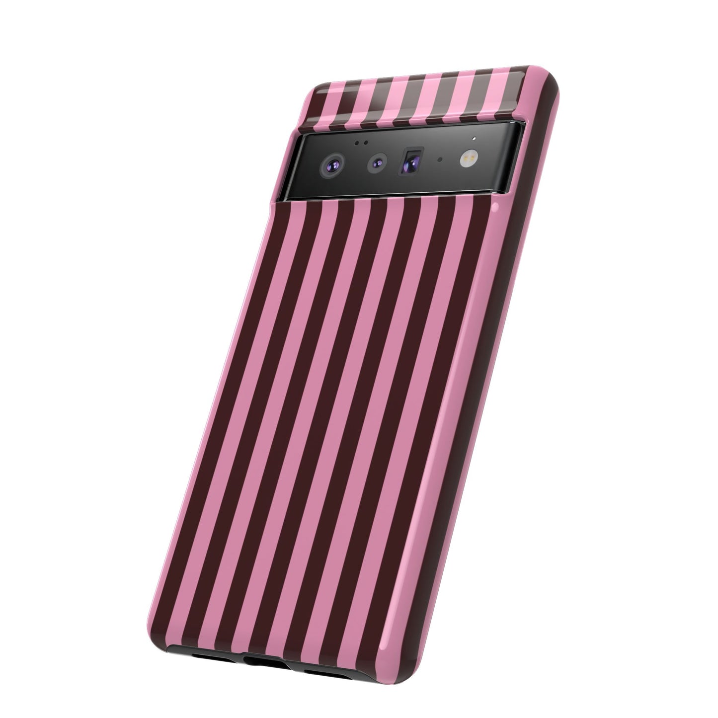 Striped Pink & Burgundy Tough Phone Case — Durable Vertical Stripe Protection