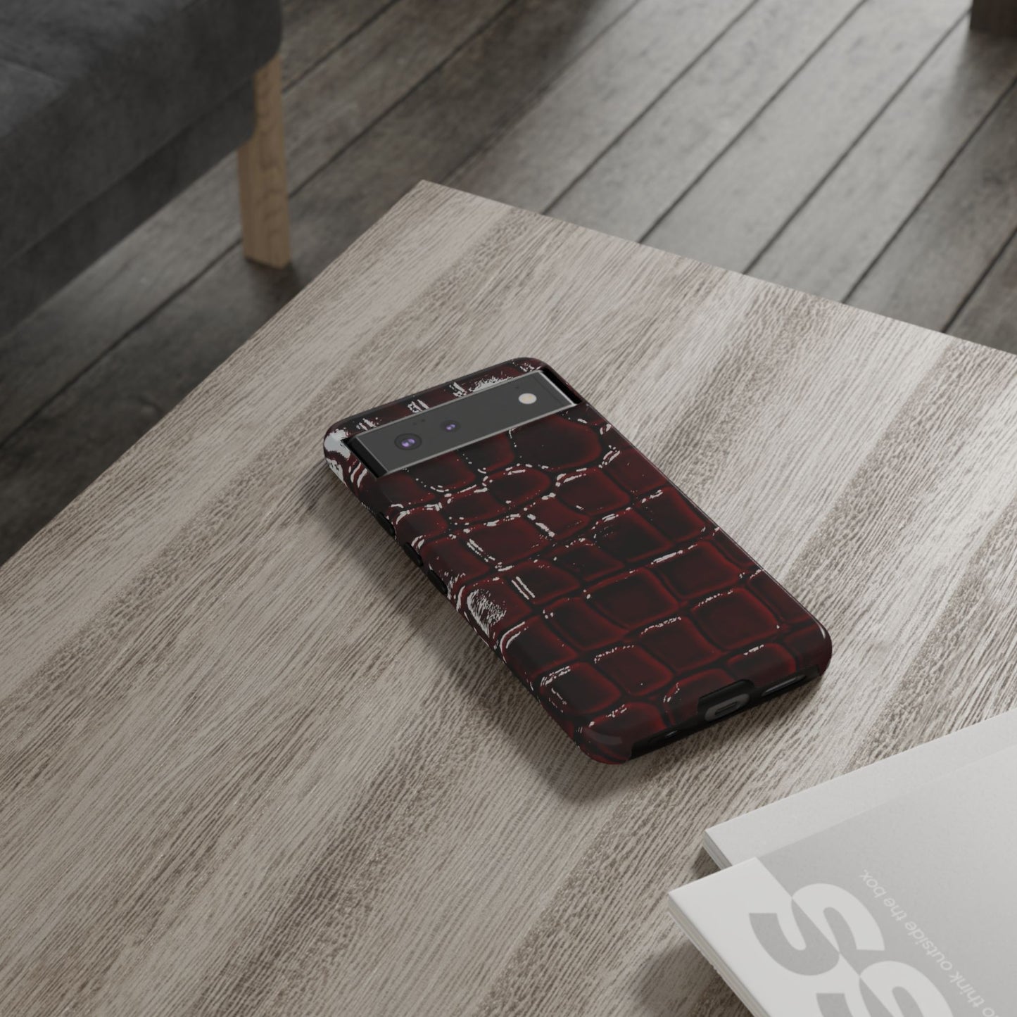 Croc Embossed Burgundy Tough Phone Case