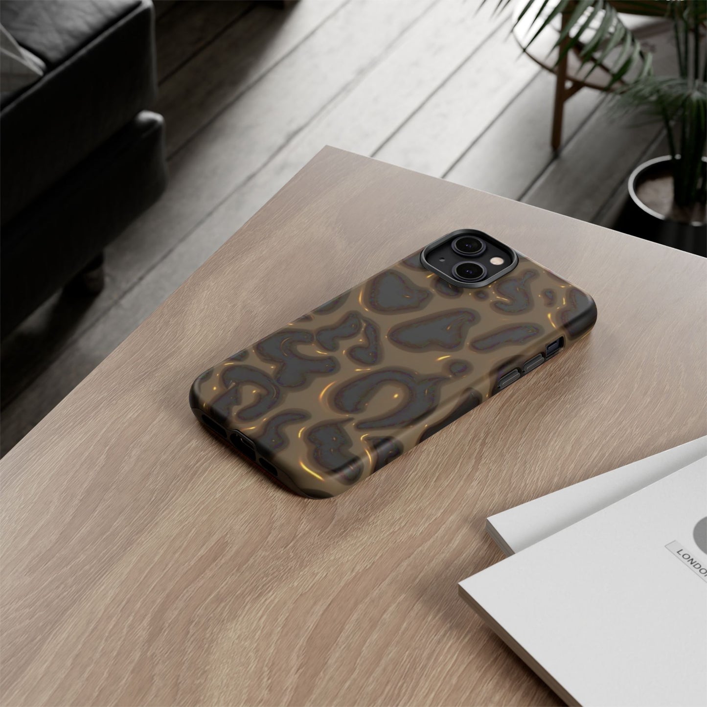 Leopard Gloss Tough Phone Case — Durable Protective iPhone Cover with Glossy Brown Animal Print