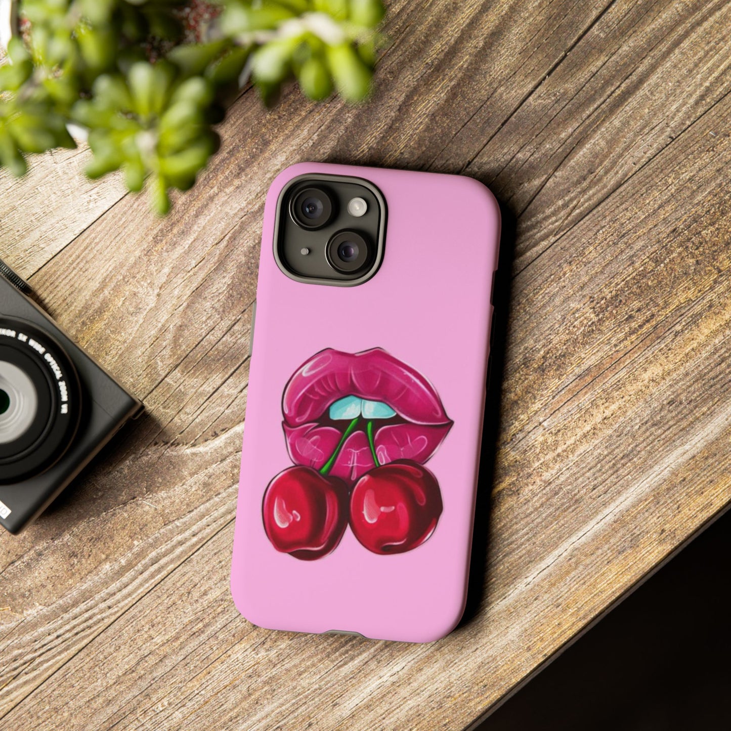 Stylish Phone Case with Cherry Kiss Design, Cute Gift for Her, Trendy Mobile Accessory, Perfect for Birthdays, Valentine's Day, Everyday Use