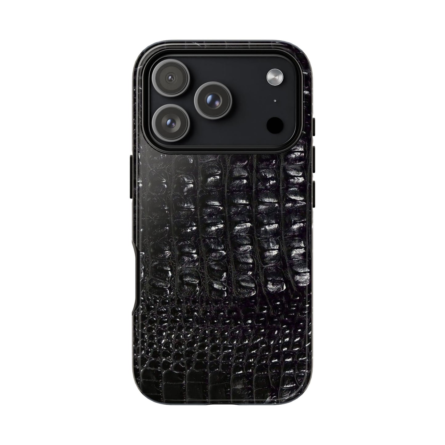 Black Croc Texture Tough Phone Case — Rugged Protective iPhone Cover