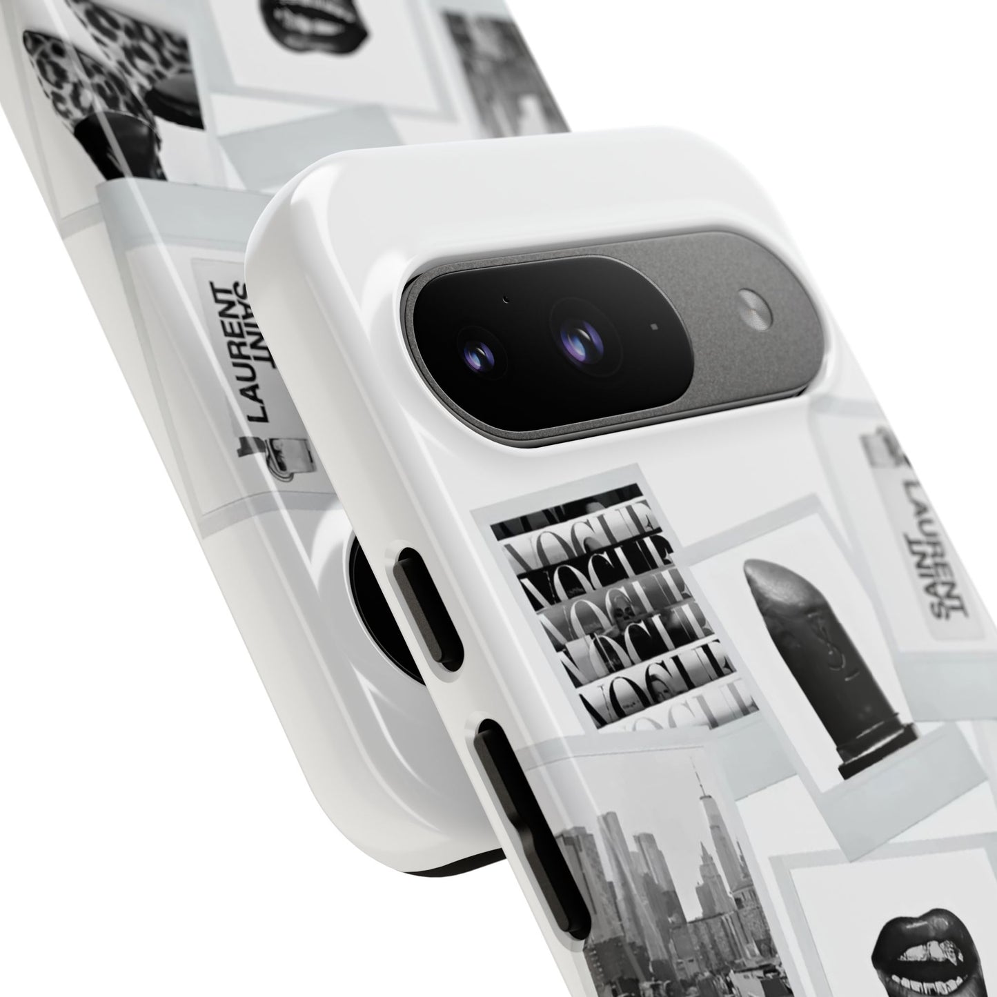 Phone Case — Black & White Polaroid Collage (City, Fashion, Lipstick)