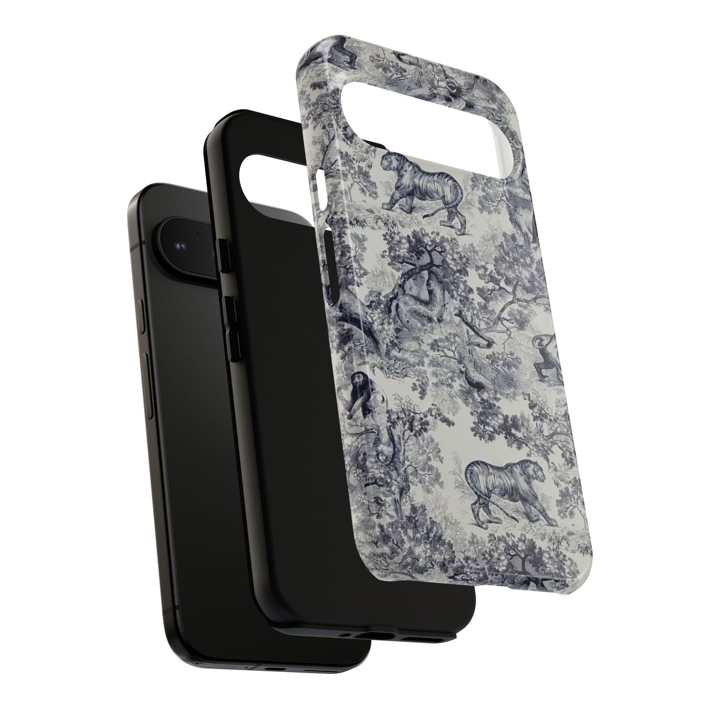 Toile Safari Phone Case — Vintage Tiger & Jungle Pattern Protective Tough Case