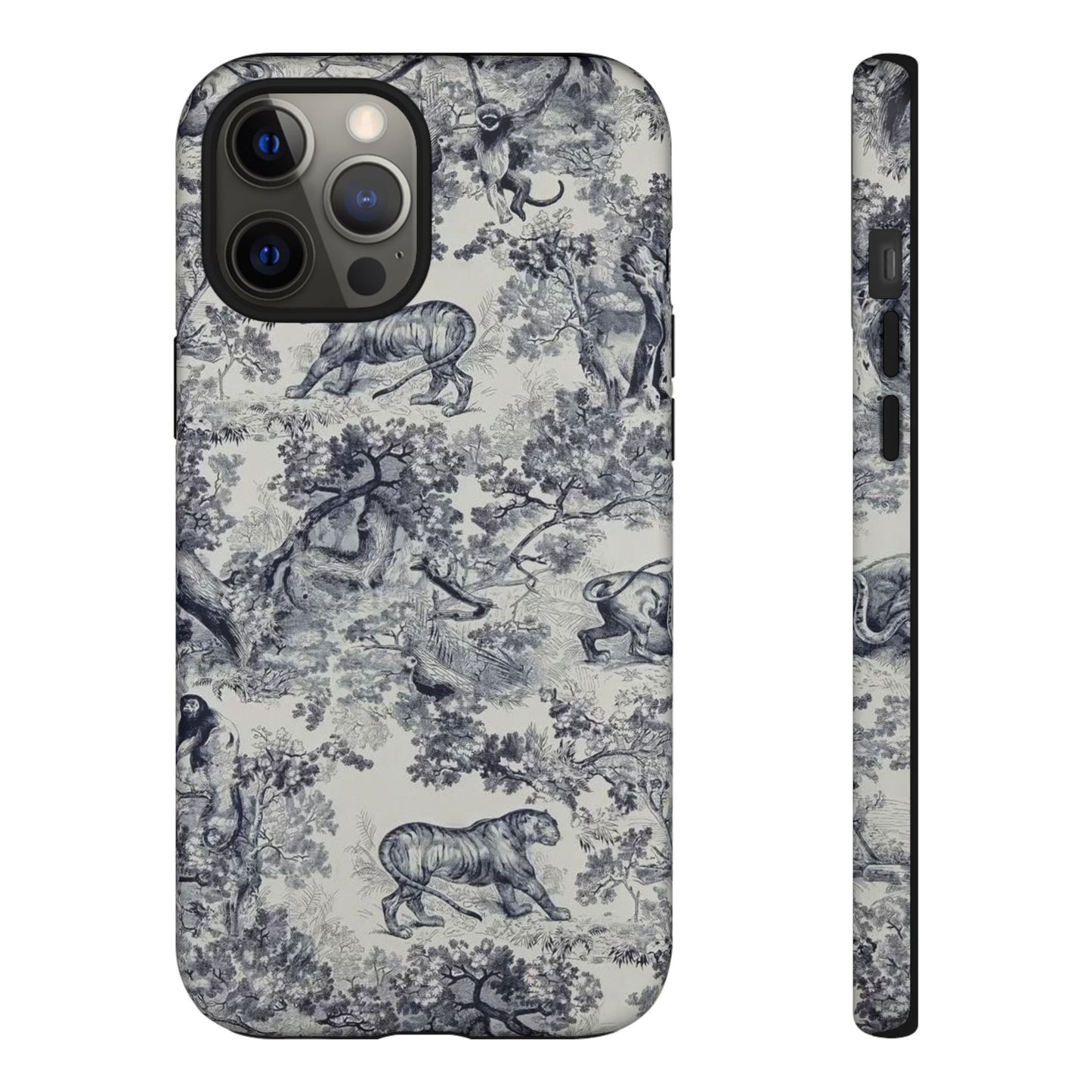 Toile Safari Phone Case — Vintage Tiger & Jungle Pattern Protective Tough Case
