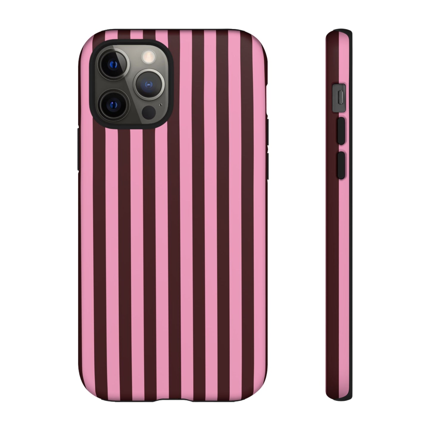Striped Pink & Burgundy Tough Phone Case — Durable Vertical Stripe Protection