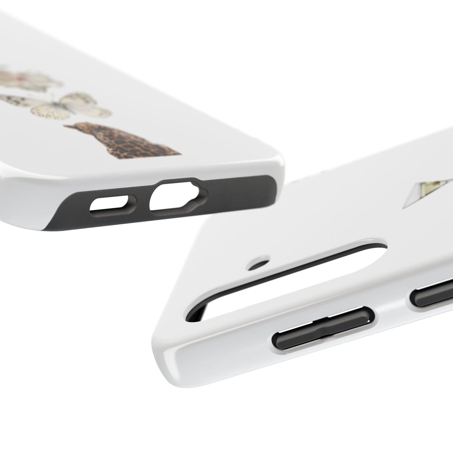 Elegant Nature-Inspired Tough Phone Case with Martini, Flower, Butterfly, and Leopard Design