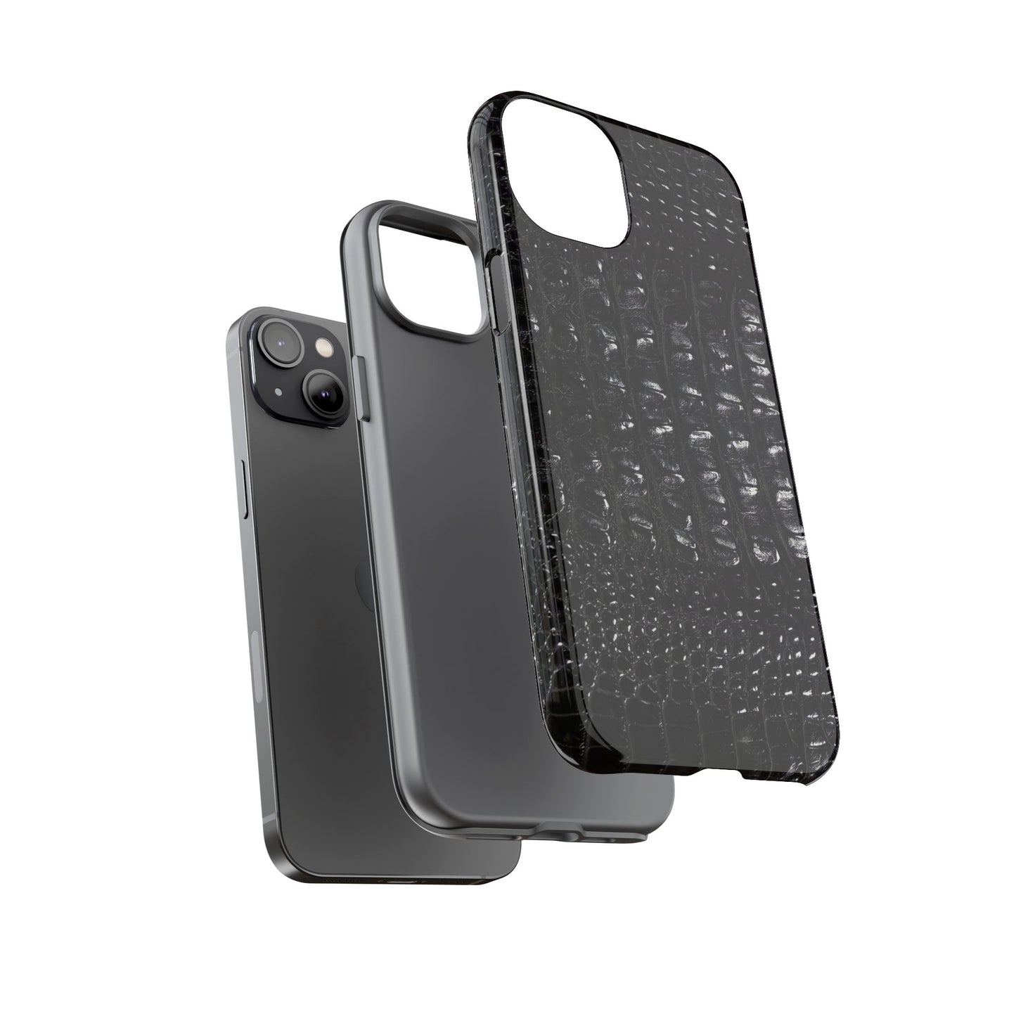 Black Croc Texture Tough Phone Case — Rugged Protective iPhone Cover