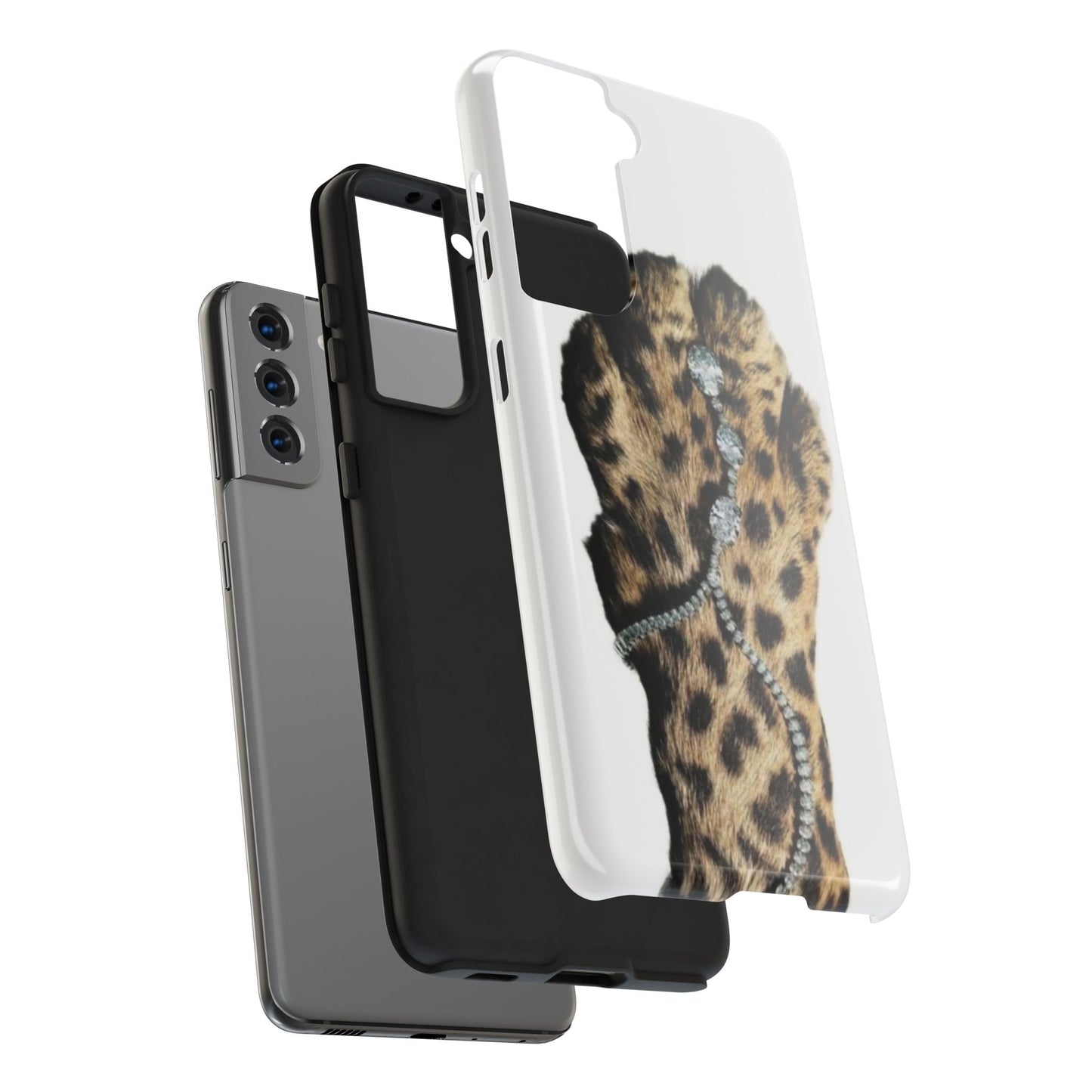 Stylish Leopard Print Tough Phone Case with Diamond Accessories
