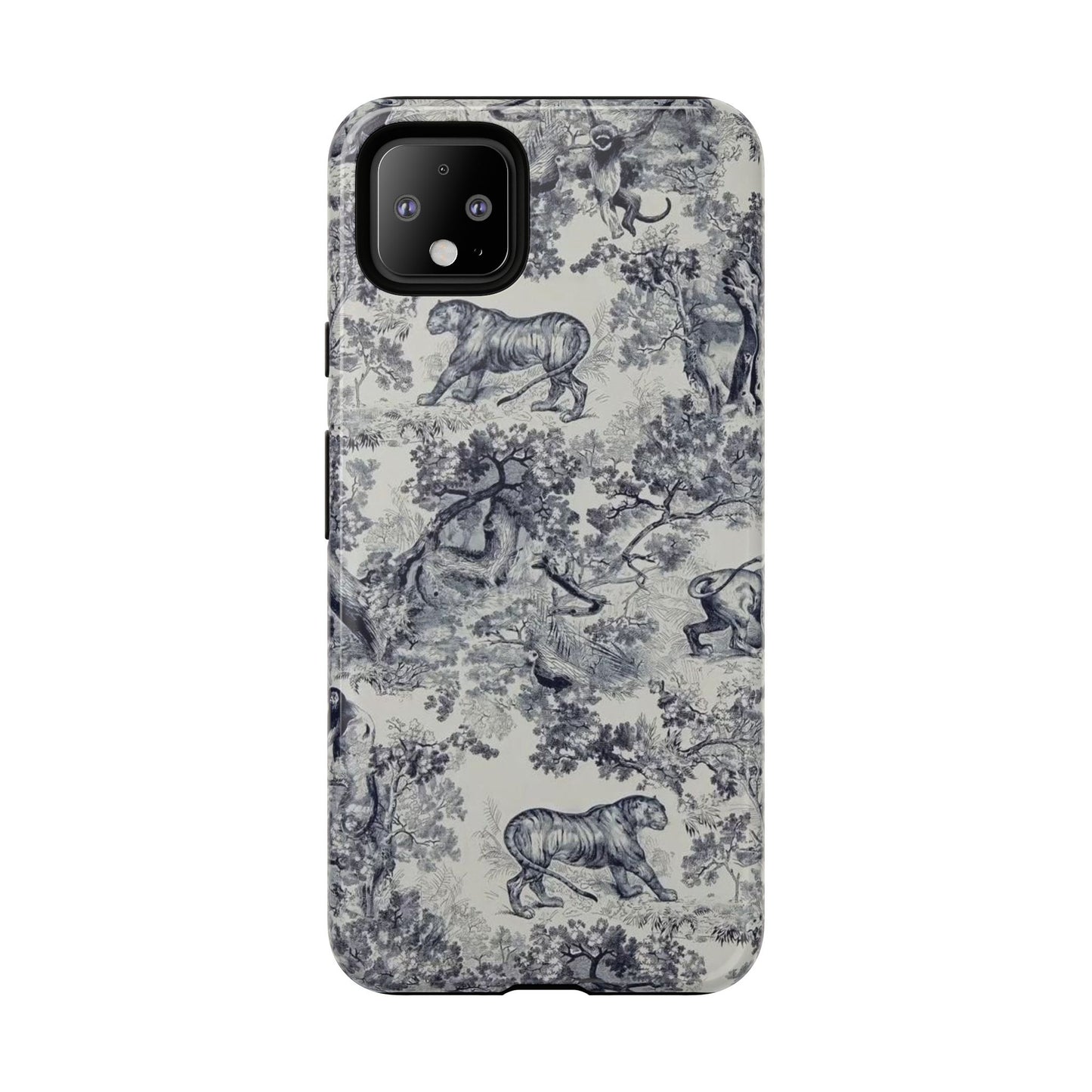 Toile Safari Phone Case — Vintage Tiger & Jungle Pattern Protective Tough Case